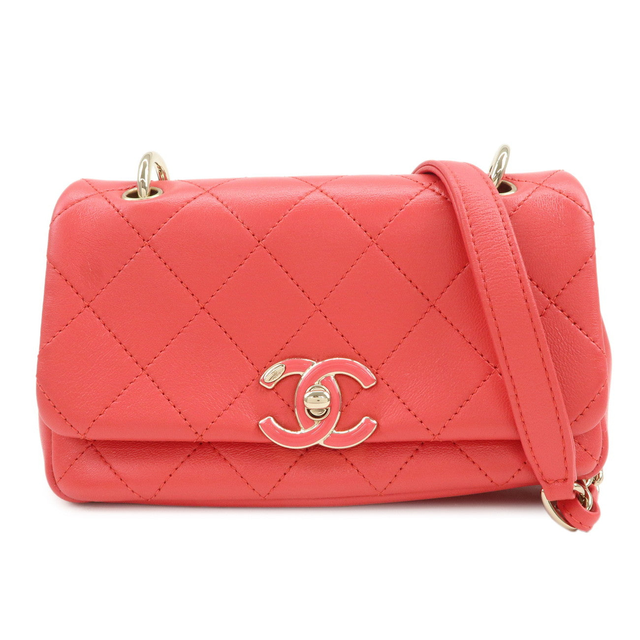 CHANEL Mini Matelasse Lamb Skin Chain Shoulder Crossbody Bag Pink