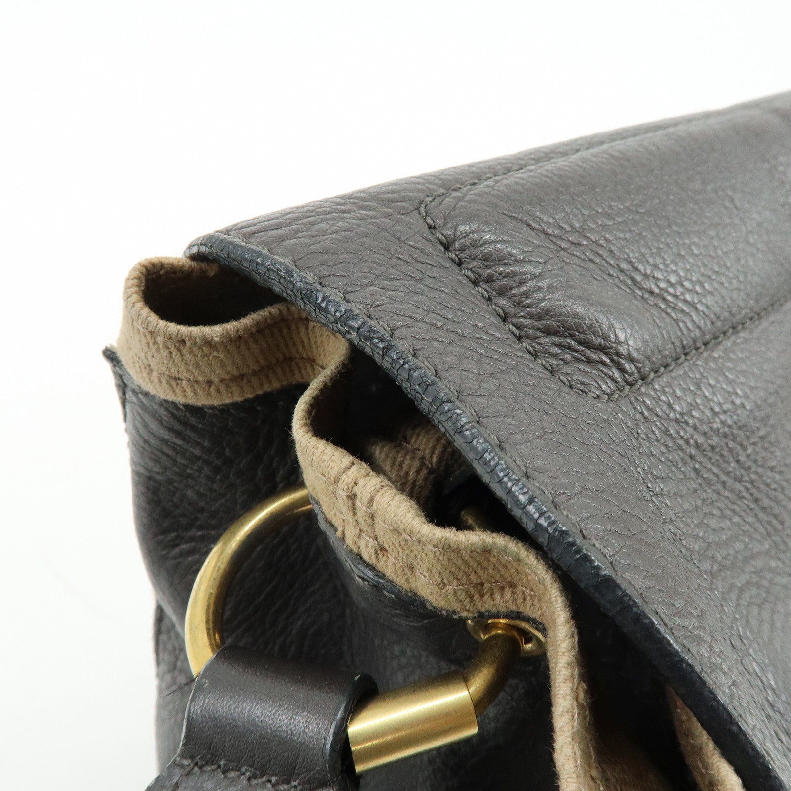 SAINT LAURENT PARIS Muse Leather Canvas Shoulder Bag Dark Brown