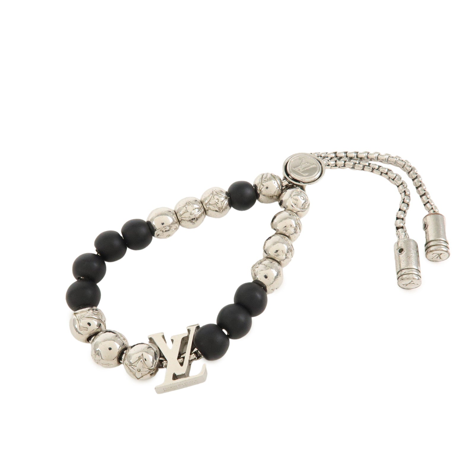 Louis Vuitton Monogram Beads Metal Bracelet Silver Black M00512 Used