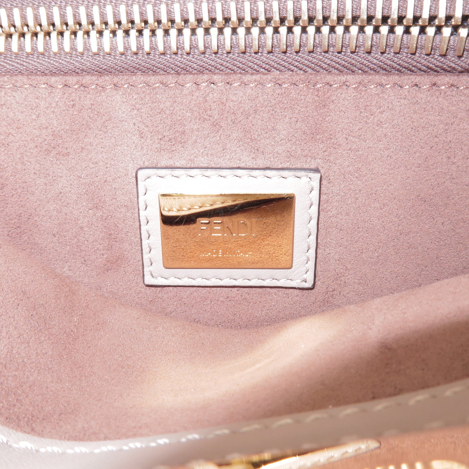 FENDI Peekaboo Leather Medium 2Way Hand Bag Greige Beige 8BN290