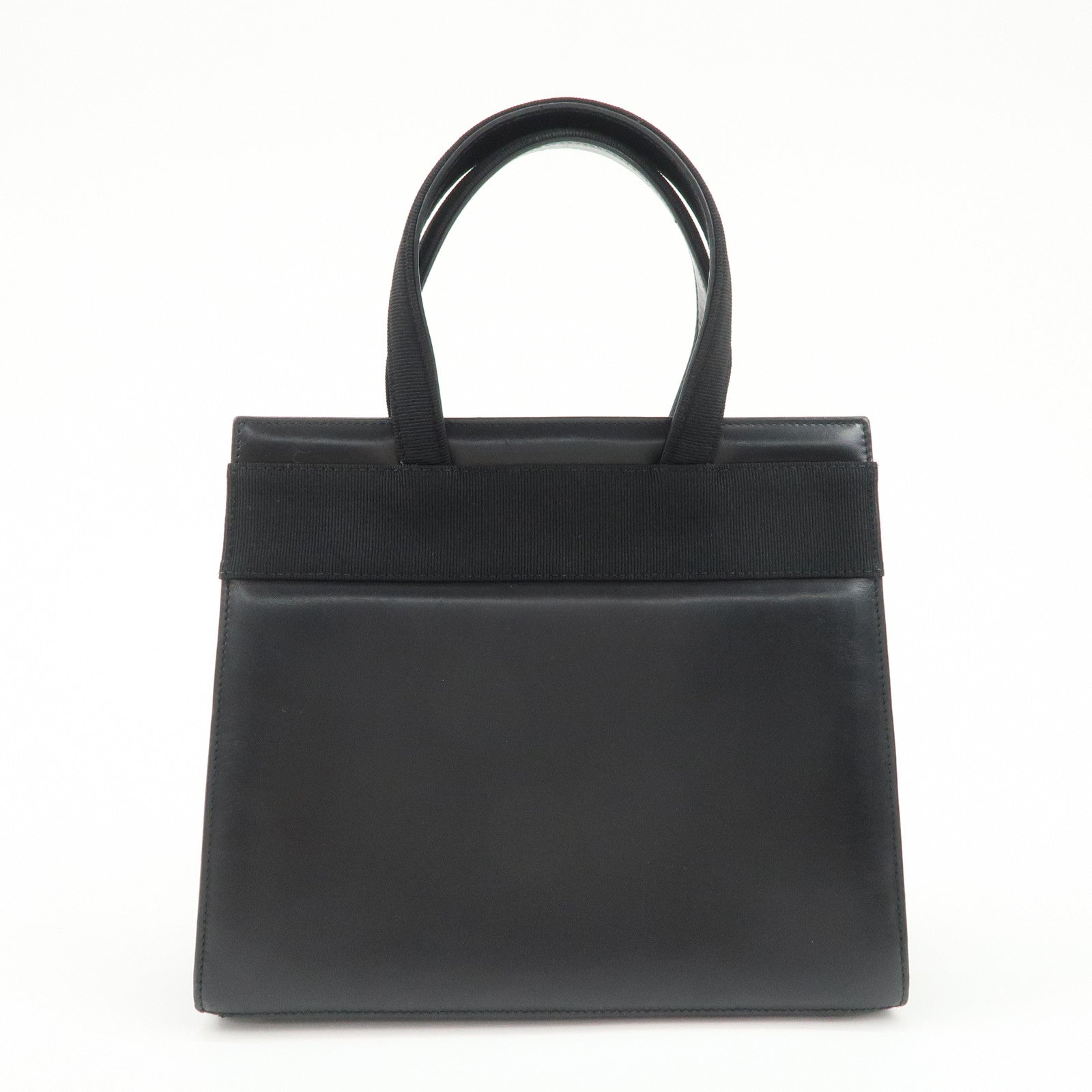 Ferragamo Vara Ribbon Leather Hand Bag Black Gold HDW