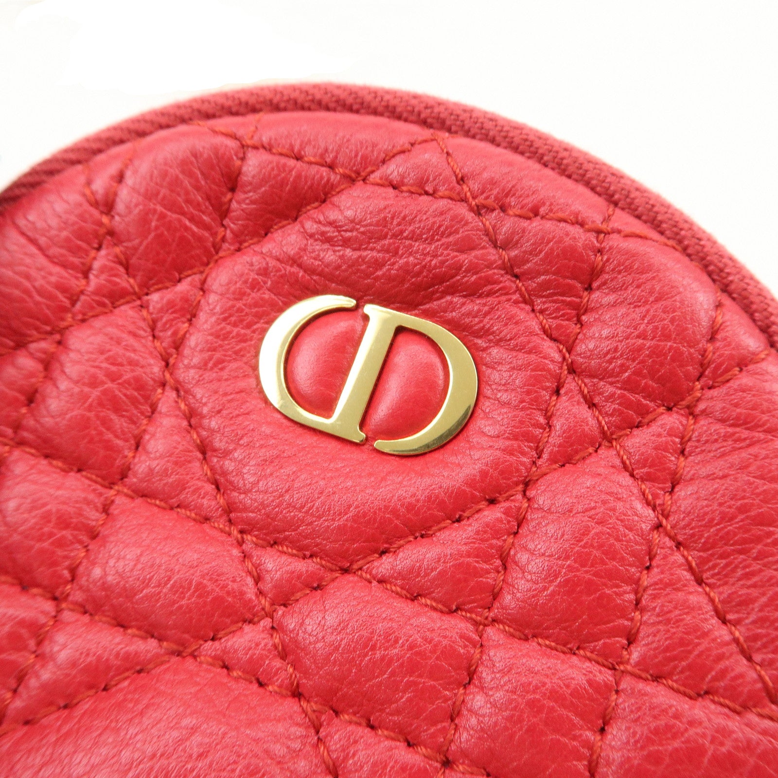 Christian Dior Cannage Caro Calfskin Pouch Coin Case Red