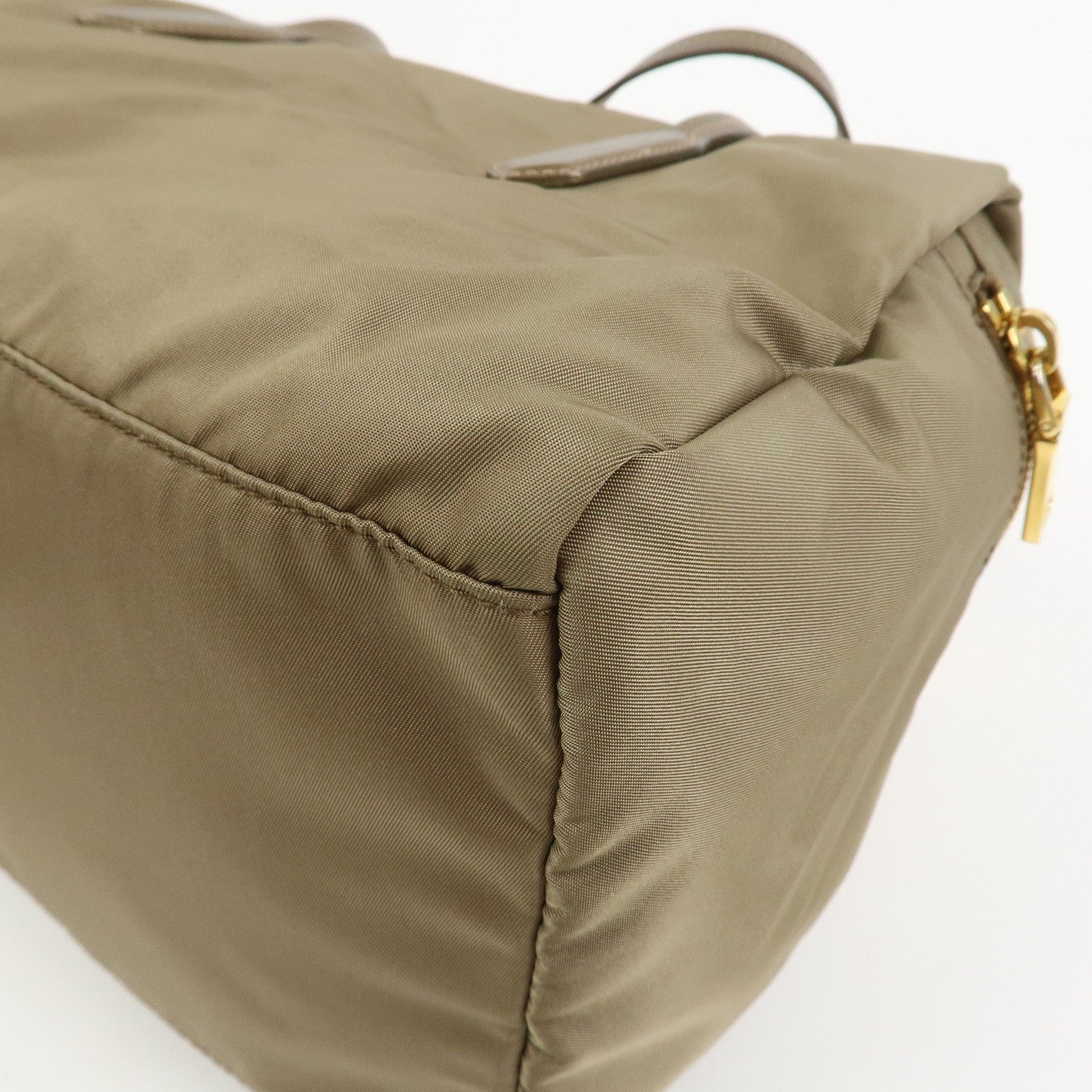 PRADA Logo Nylon Saffiano Leather Shoulder Bag Hand Bag Khaki