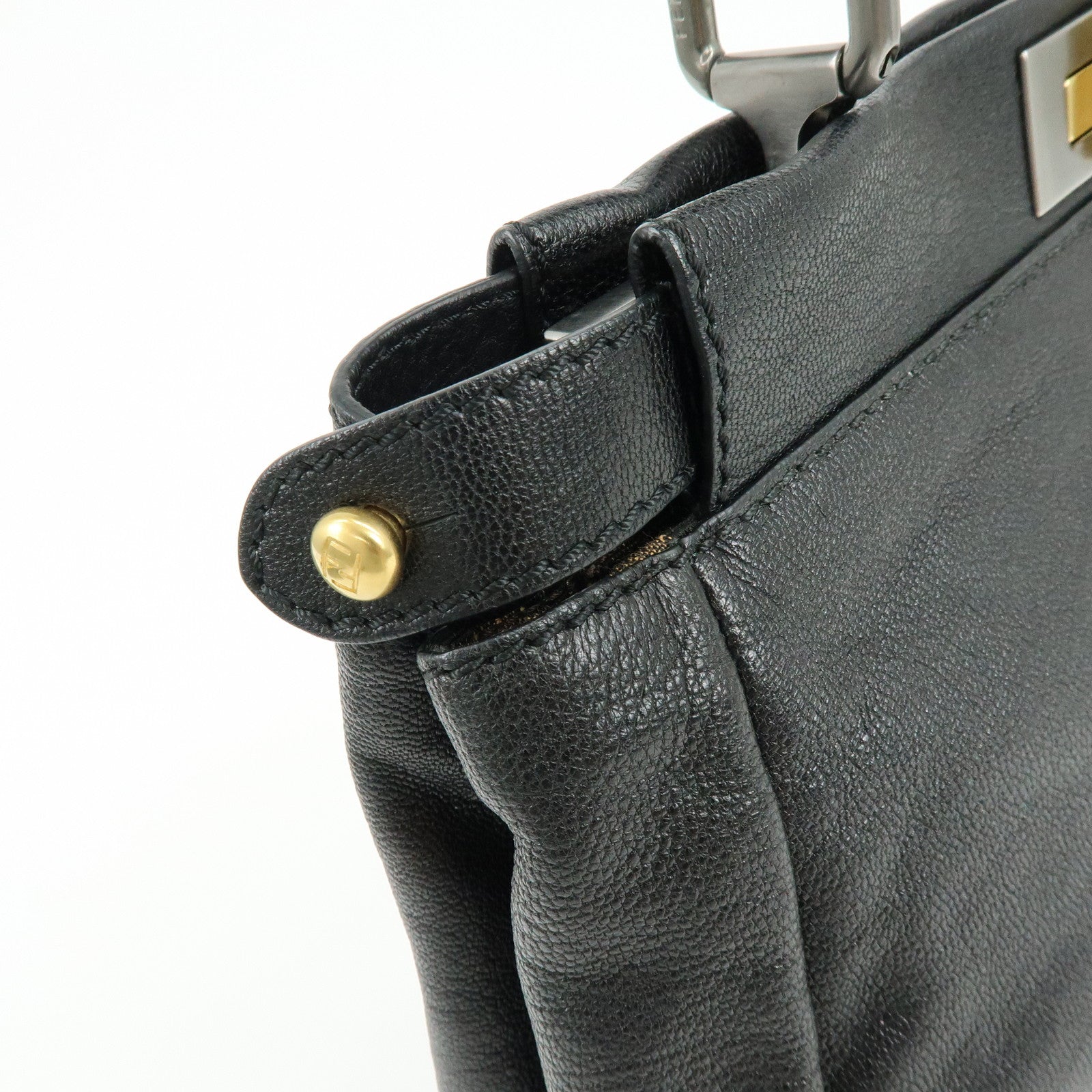 FENDI Peekaboo Leather 2Way Bag Hand Bag Shoulder Bag Black 8BN211