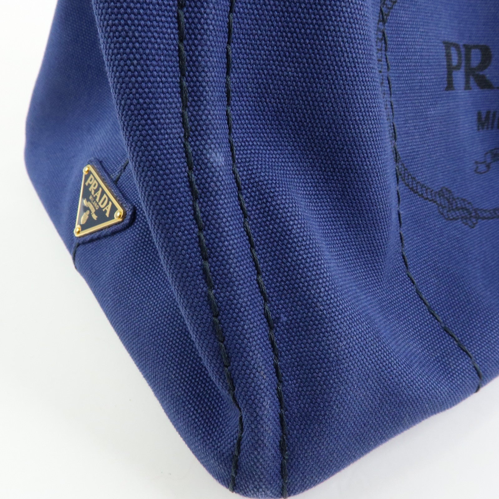 PRADA Triangle Logo Canapa 2Way Tote Bag Hand Bag Blue BN2642