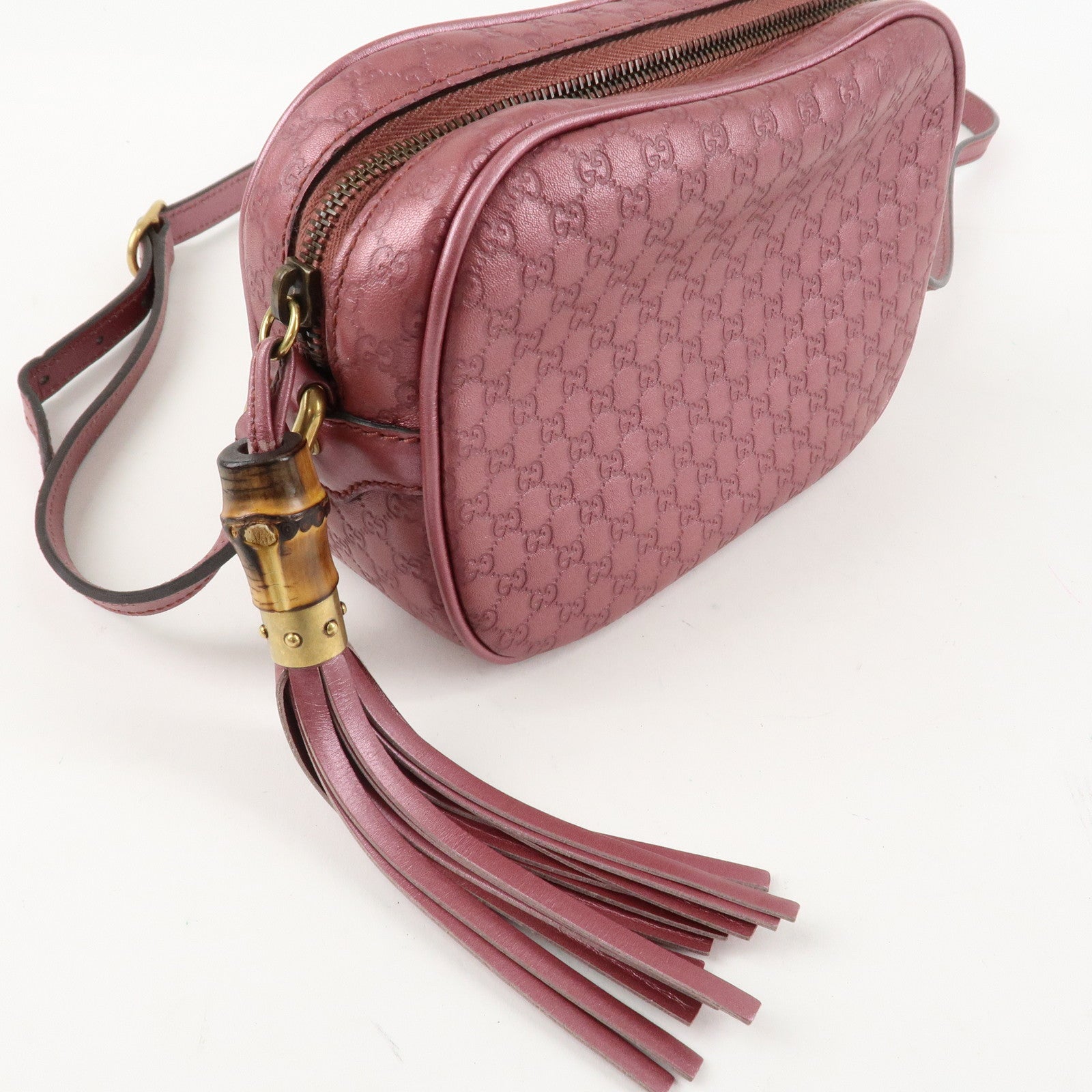 GUCCI Micro Guccissima Leather Shoulder Bag Metallic Pink 309538 Used