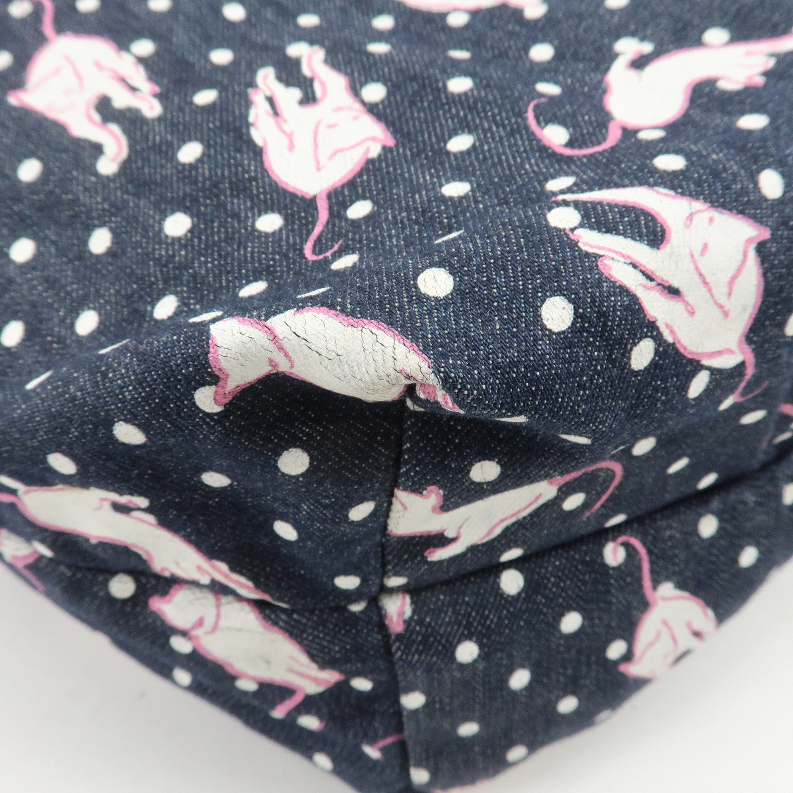 MIU MIU Cats & Dots Print Denim 2Way Tote Bag Blue