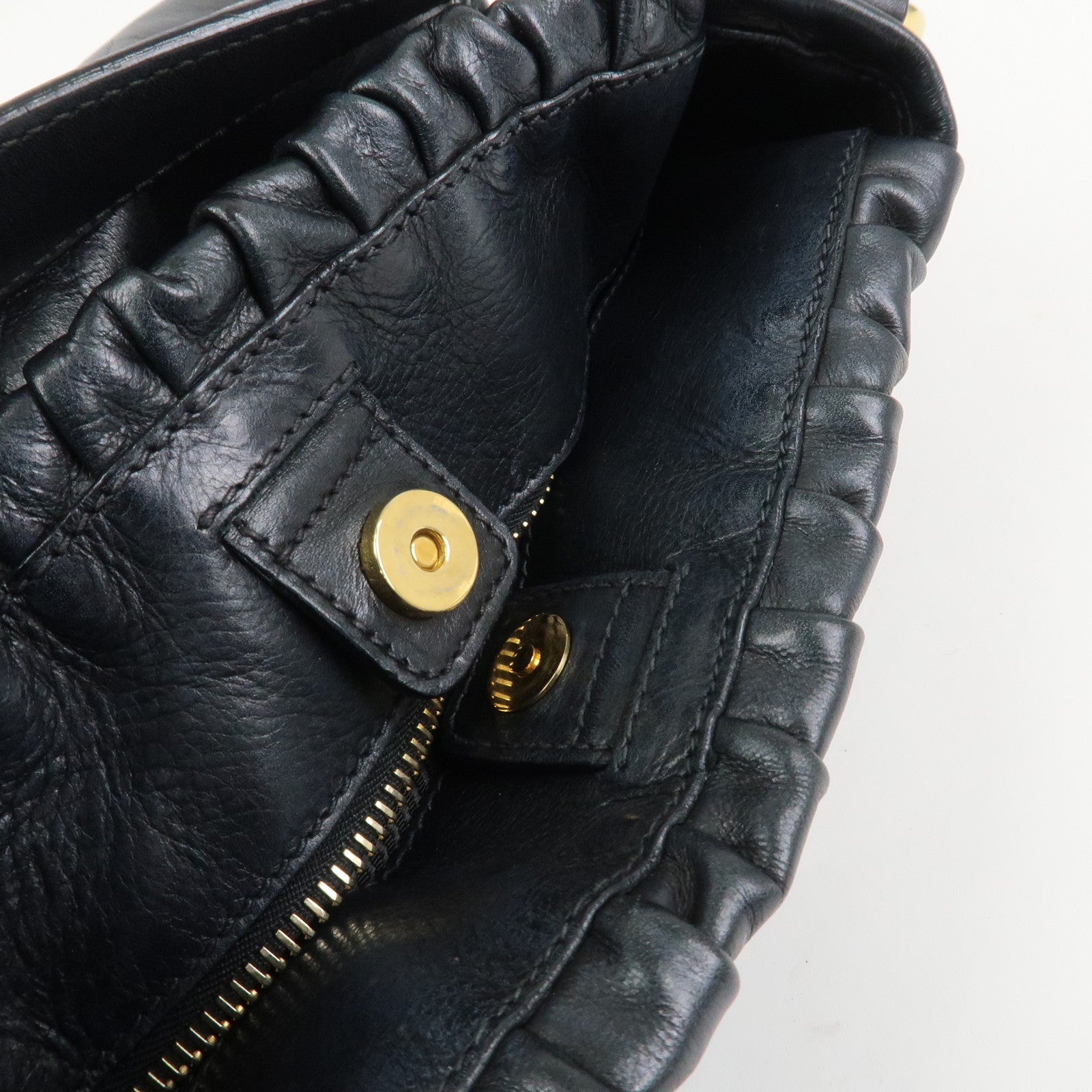 PRADA Triangle Logo Leather 2Way Bag Hand Bag Black BN1642