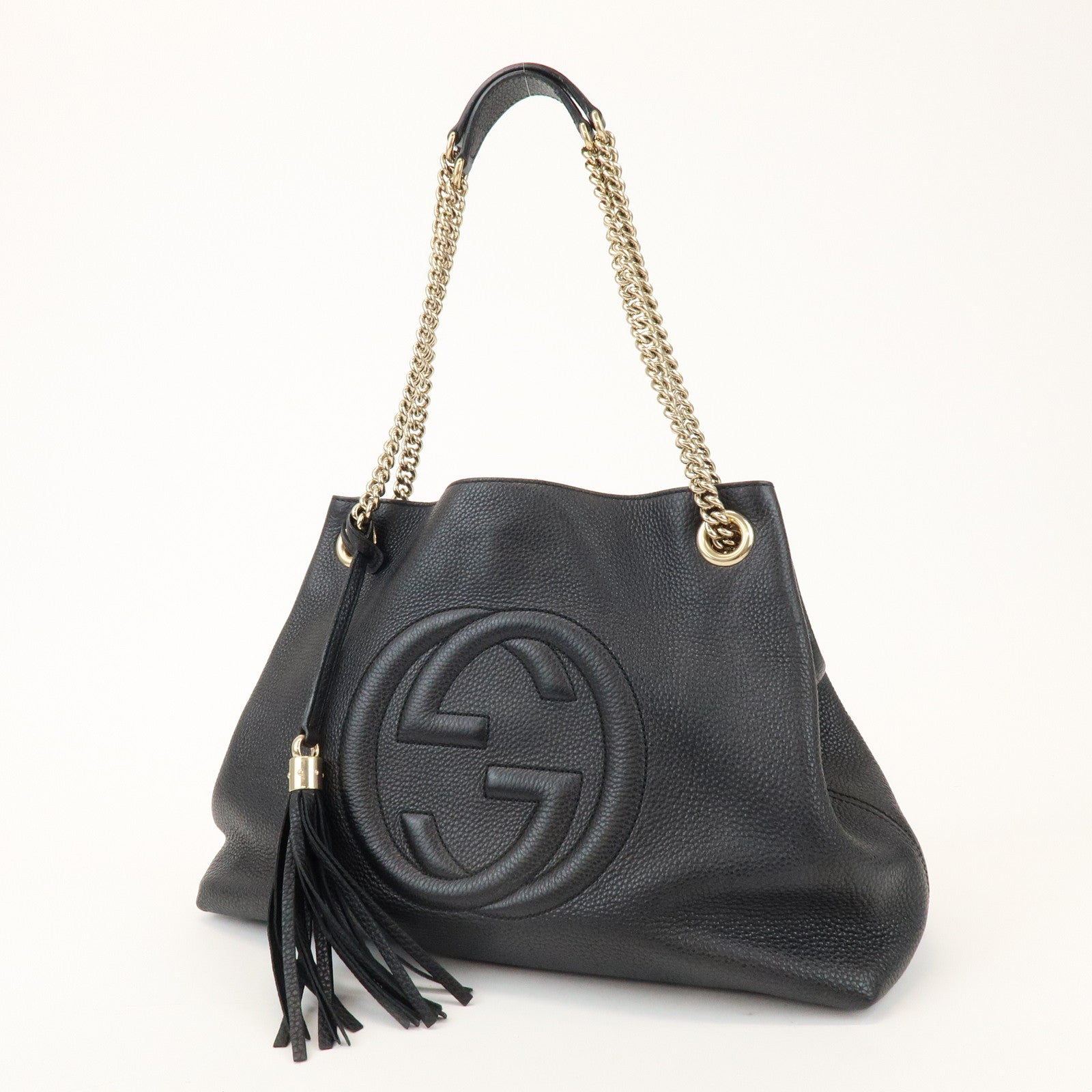 GUCCI SOHO Interlocking G Leather Chain Shoulder Bag Black 308982