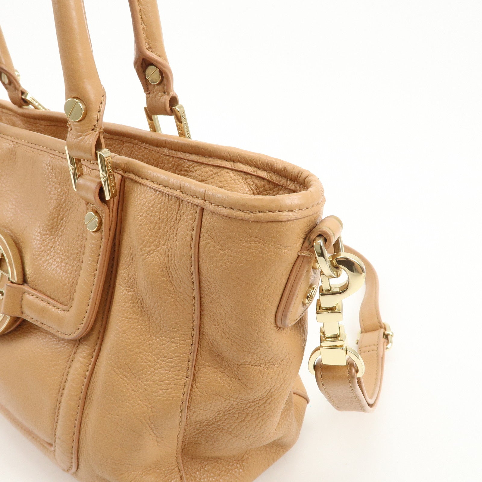 TORY BURCH Logo Leather 2Way Bag Shoulder Bag Hand Bag Brown