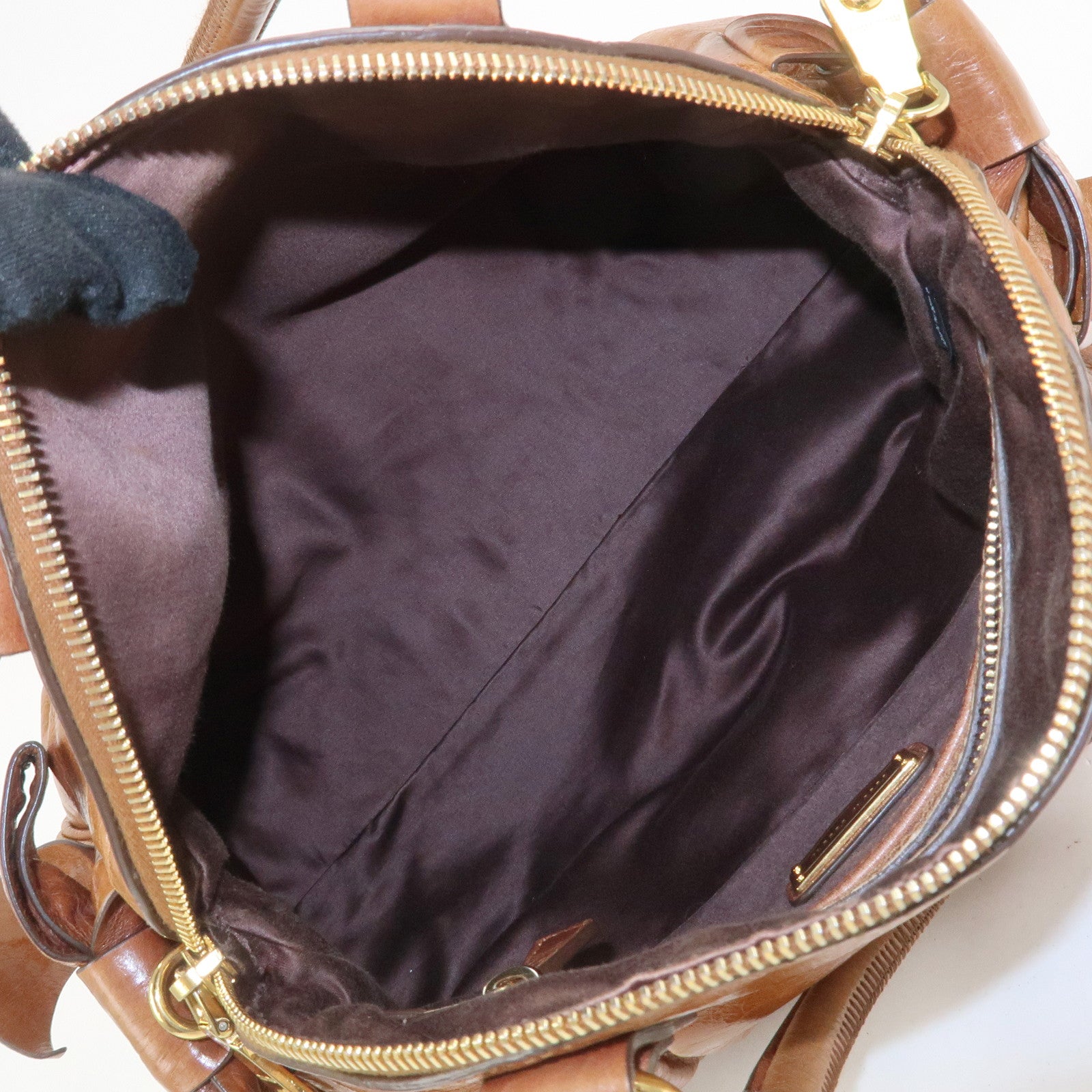MIU MIU Side Ribbon Leather 2Way Bag Hand Bag Shoulder Bag Brown