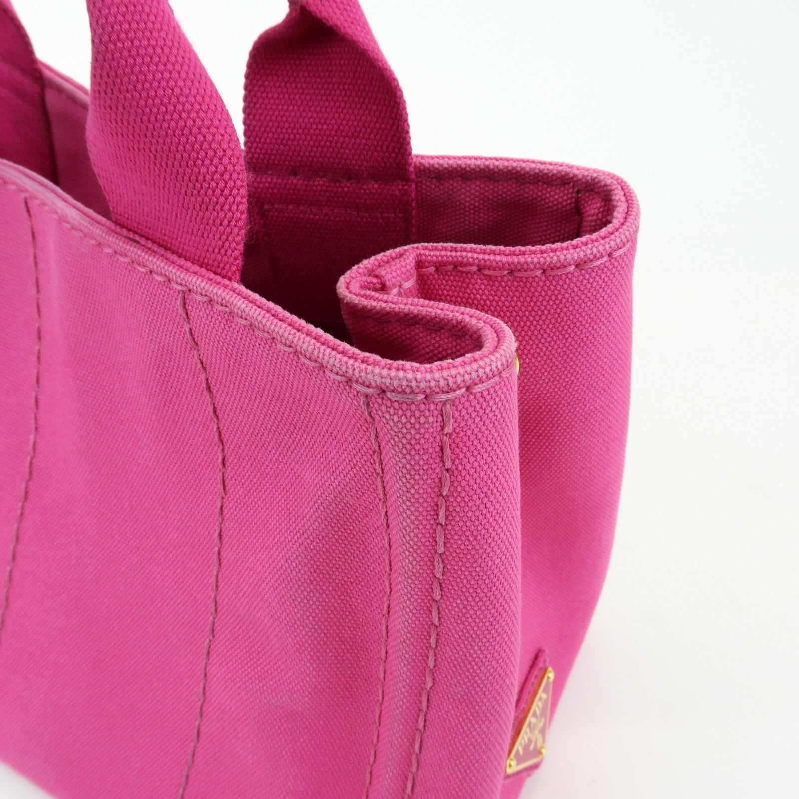 PRADA Triangle Logo Canapa Mini Canvas Tote Hand Bag Pink BN2439