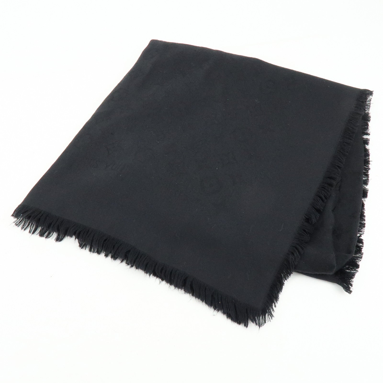 Louis Vuitton Monogram Silk Wool Scarf Shawl Black M71329