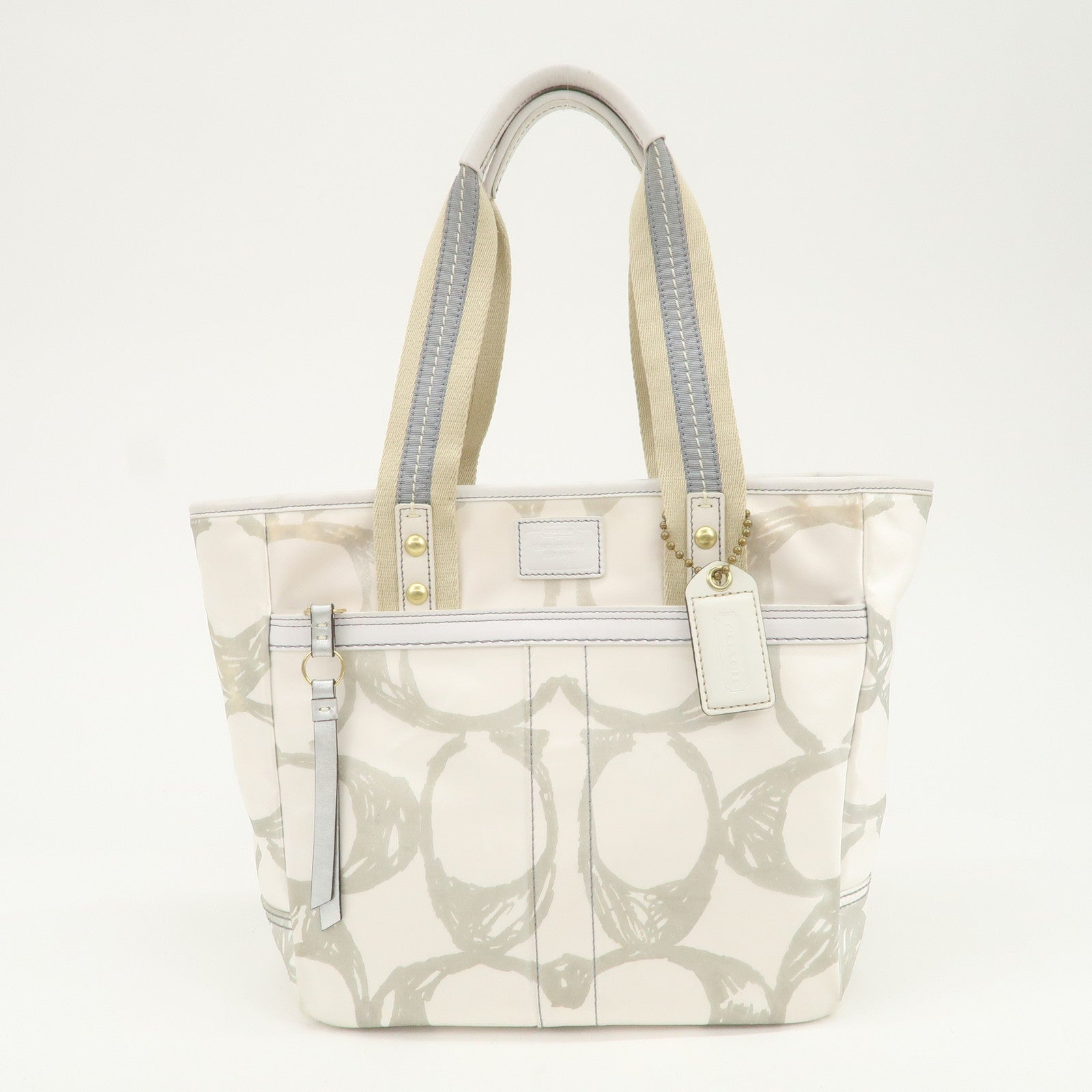 COACH Signature Nylon Straw Leather Set of 2 Hand Bag Shoulder Bag