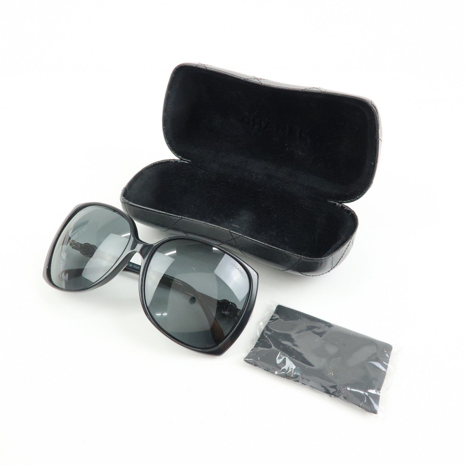 CHANEL COCO Mark Plastic Sunglasses 61□16 Black 5216-A