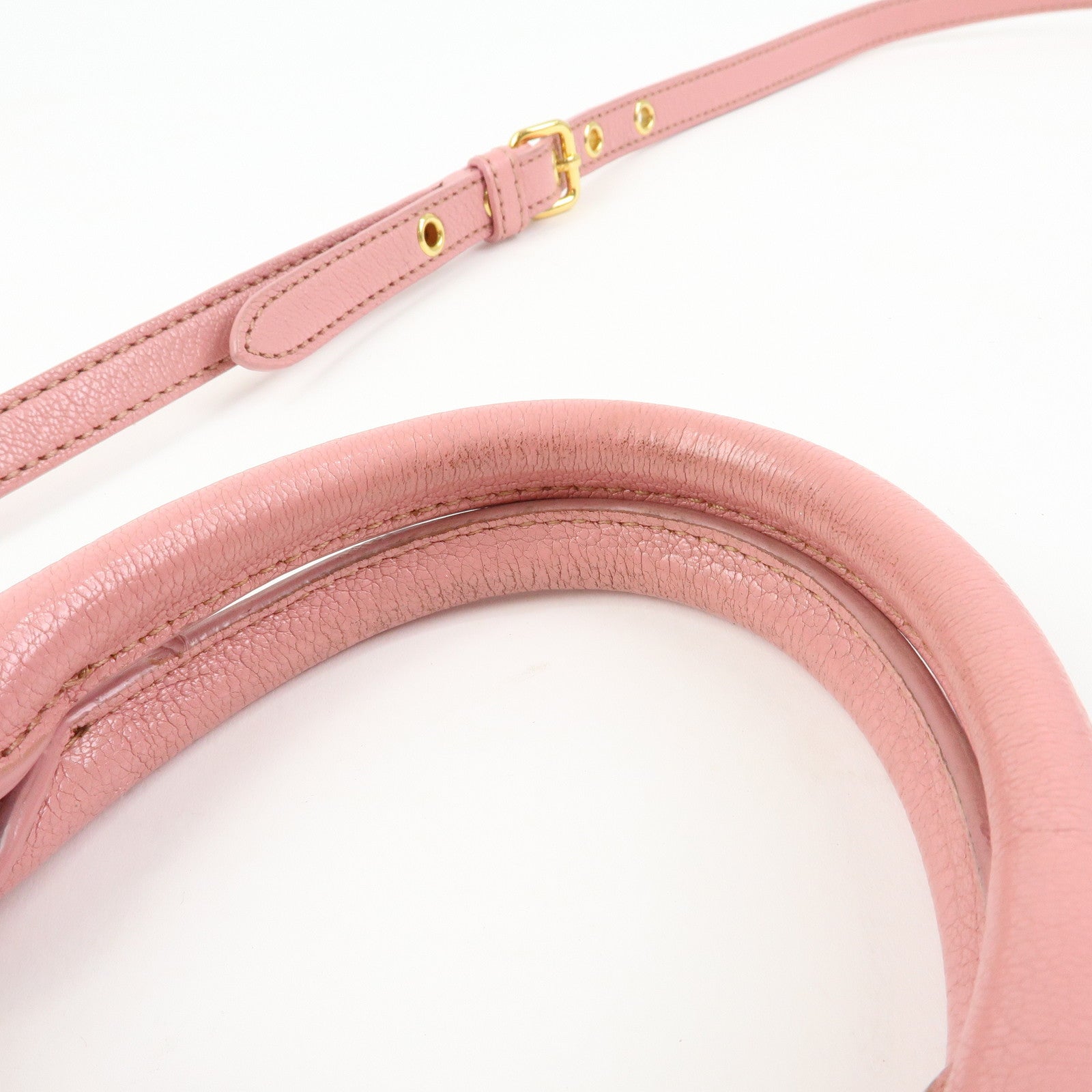 MIU MIU Logo Madras Leather 2Way Hand Shoulder Bag Pink RN0799