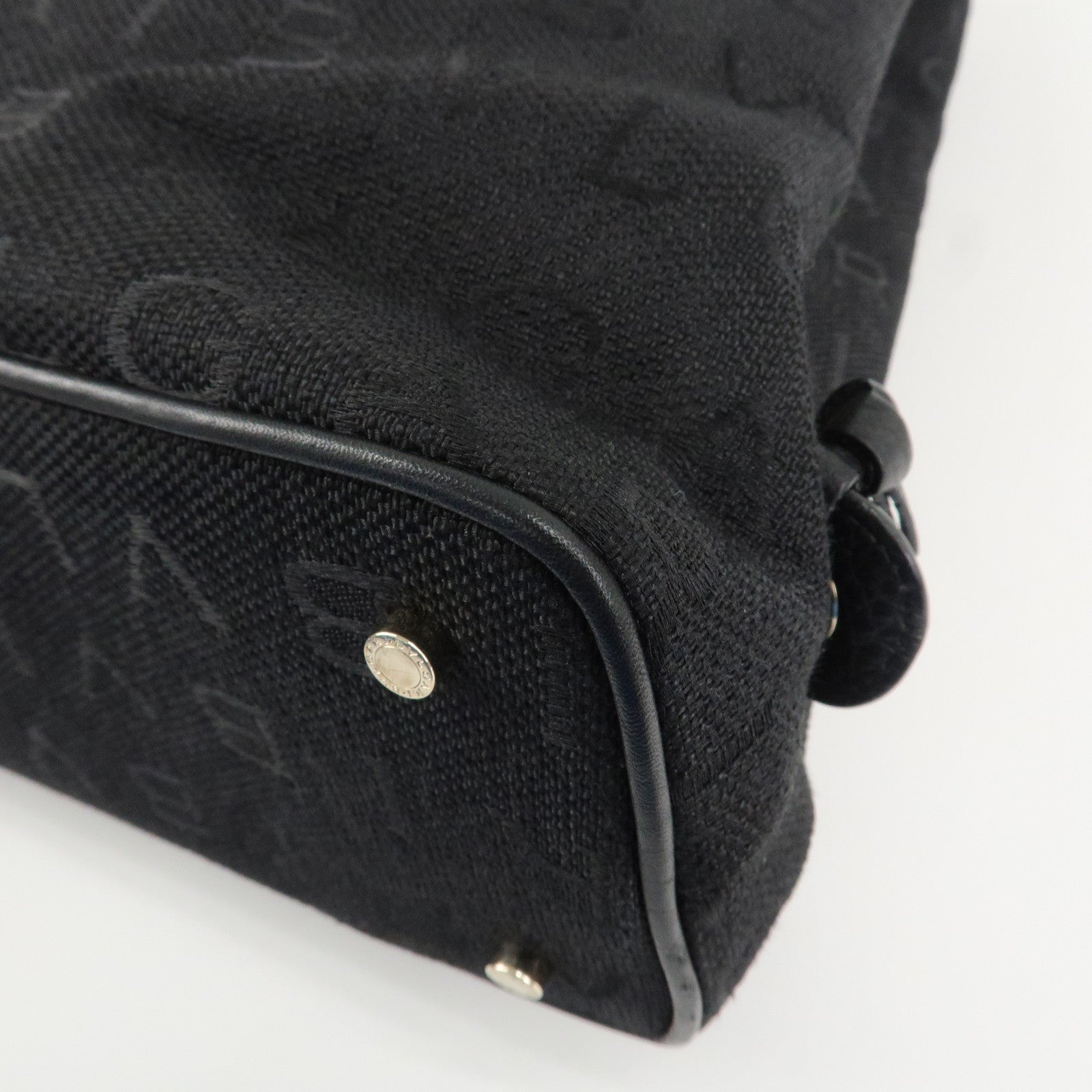 BVLGARI Logo Mania Canvas Leather Tote Bag Black Gold Hardware Used