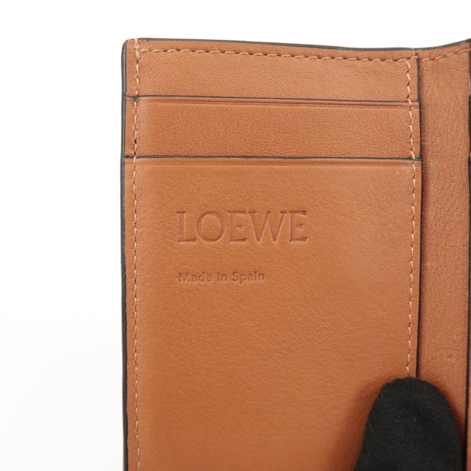 LOEWE Anagram Leather Tri-fold Compact Wallet Beige C500TR2X01 Used