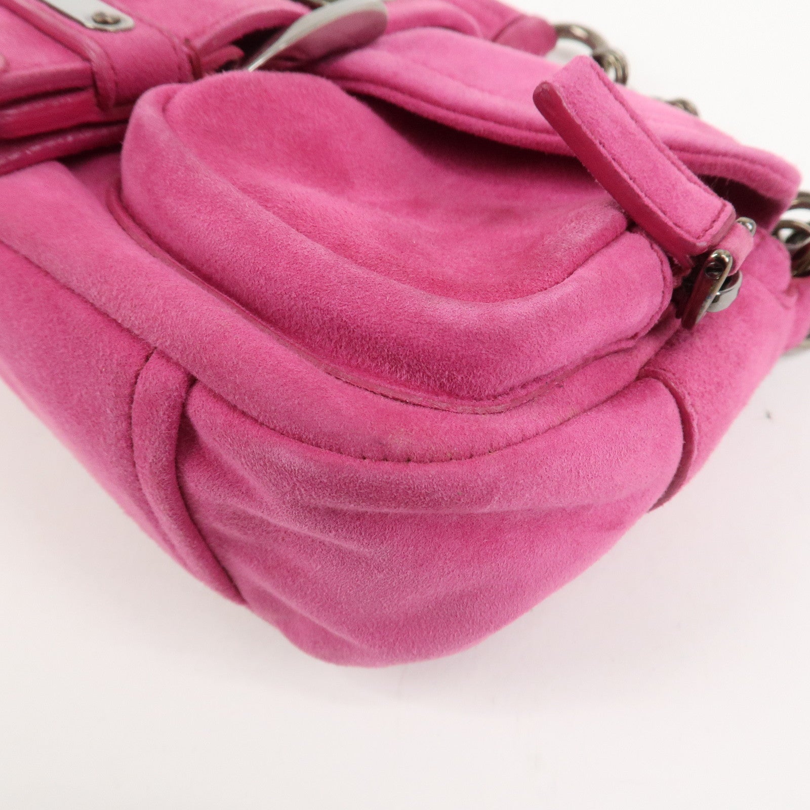 PRADA Triangle Logo Suede Shoulder Bag Hand Bag Pink BR2635