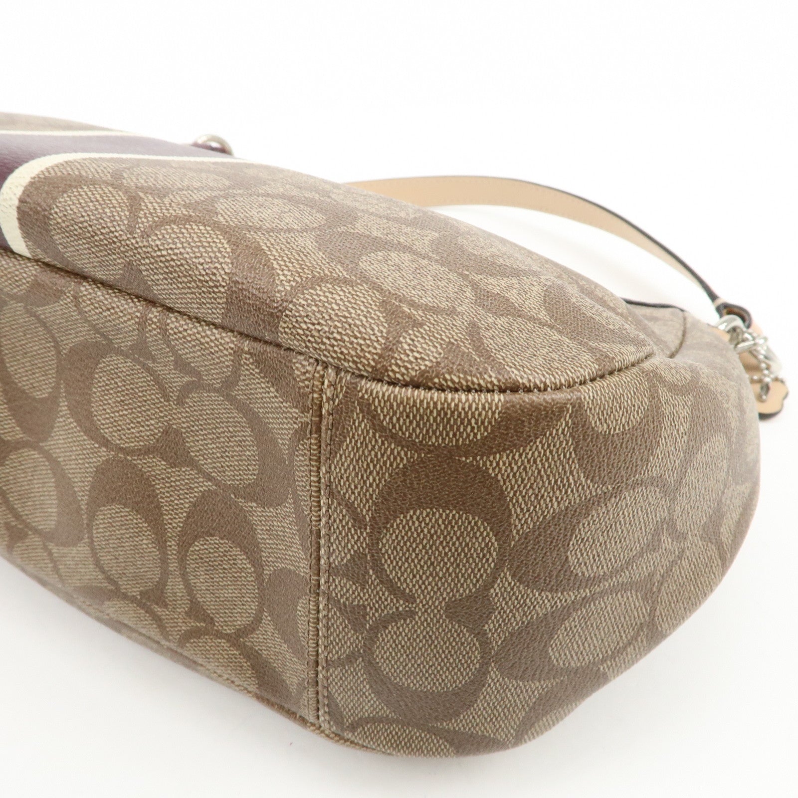 COACH Signature PVC Patent Leather 2Way Shoulder Bag Hand Bag Beige