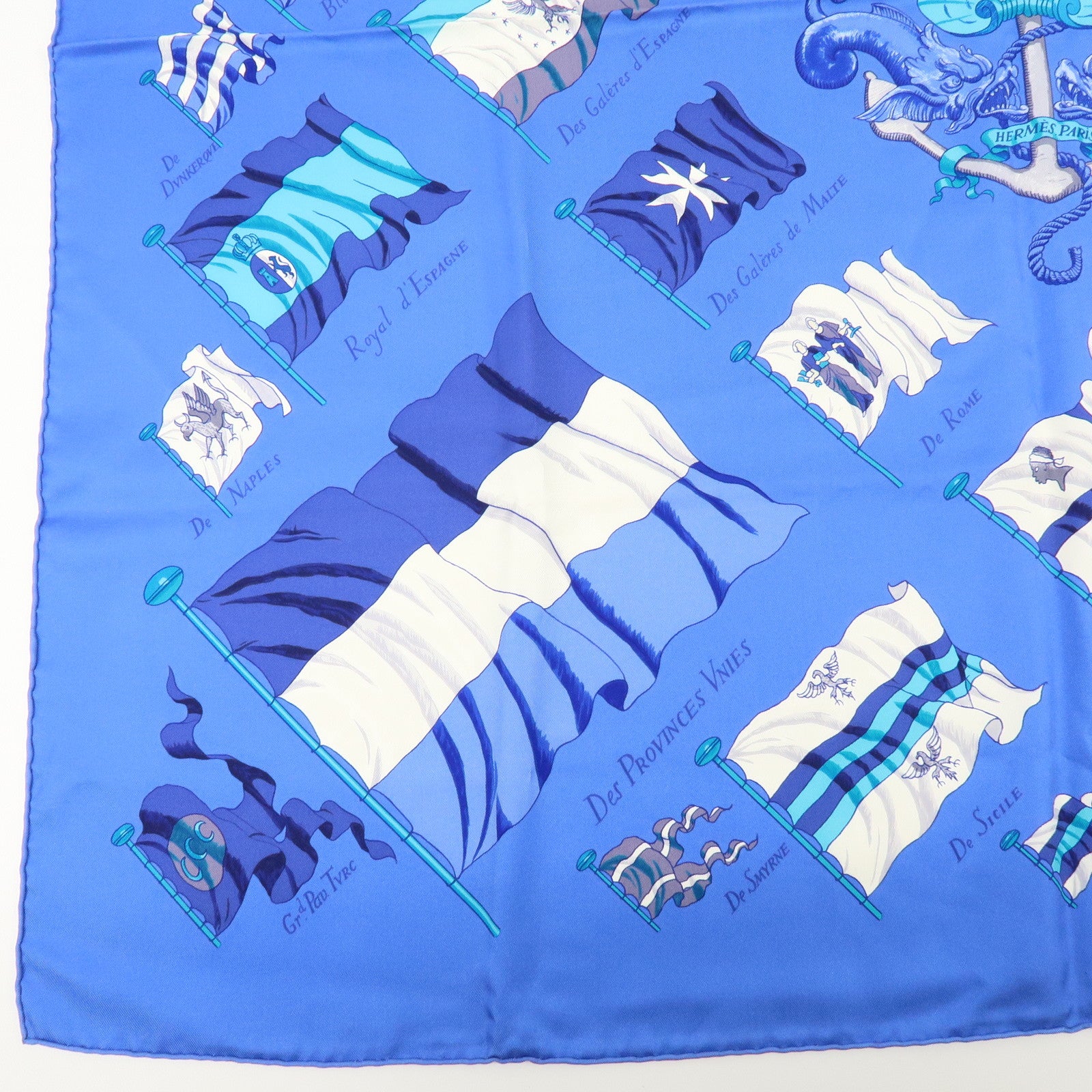HERMES Carre 90 Silk 100% PAVOIS Scarf Blue