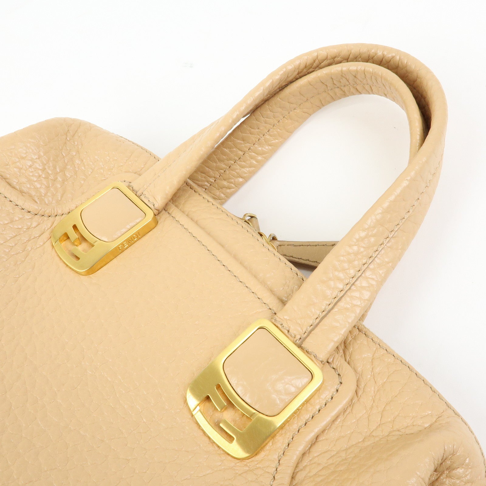 FENDI Chameleon Leather Hand Bag Tote Bag Beige 8BL114