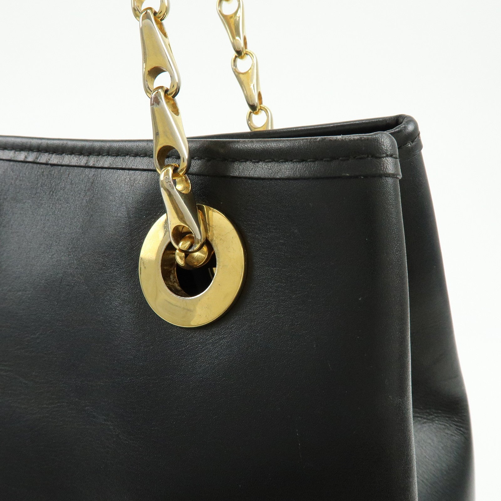 CELINE Leather Tote Bag Chain Shoulder Bag Black