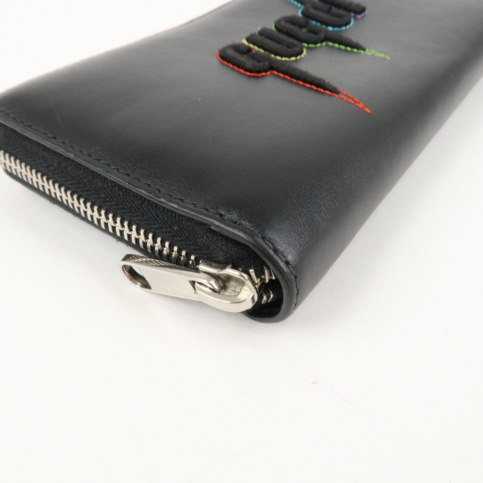 GUCCI Blade Embroidery Leather Zip Around Long Wallet Black Used