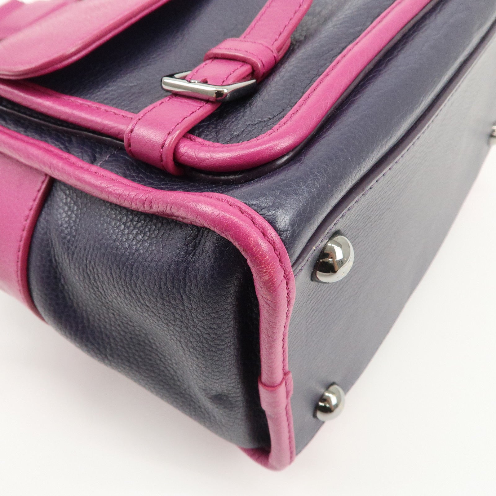 LOEWE Cruz Leather 2Way Hand Bag Navy Purple Used
