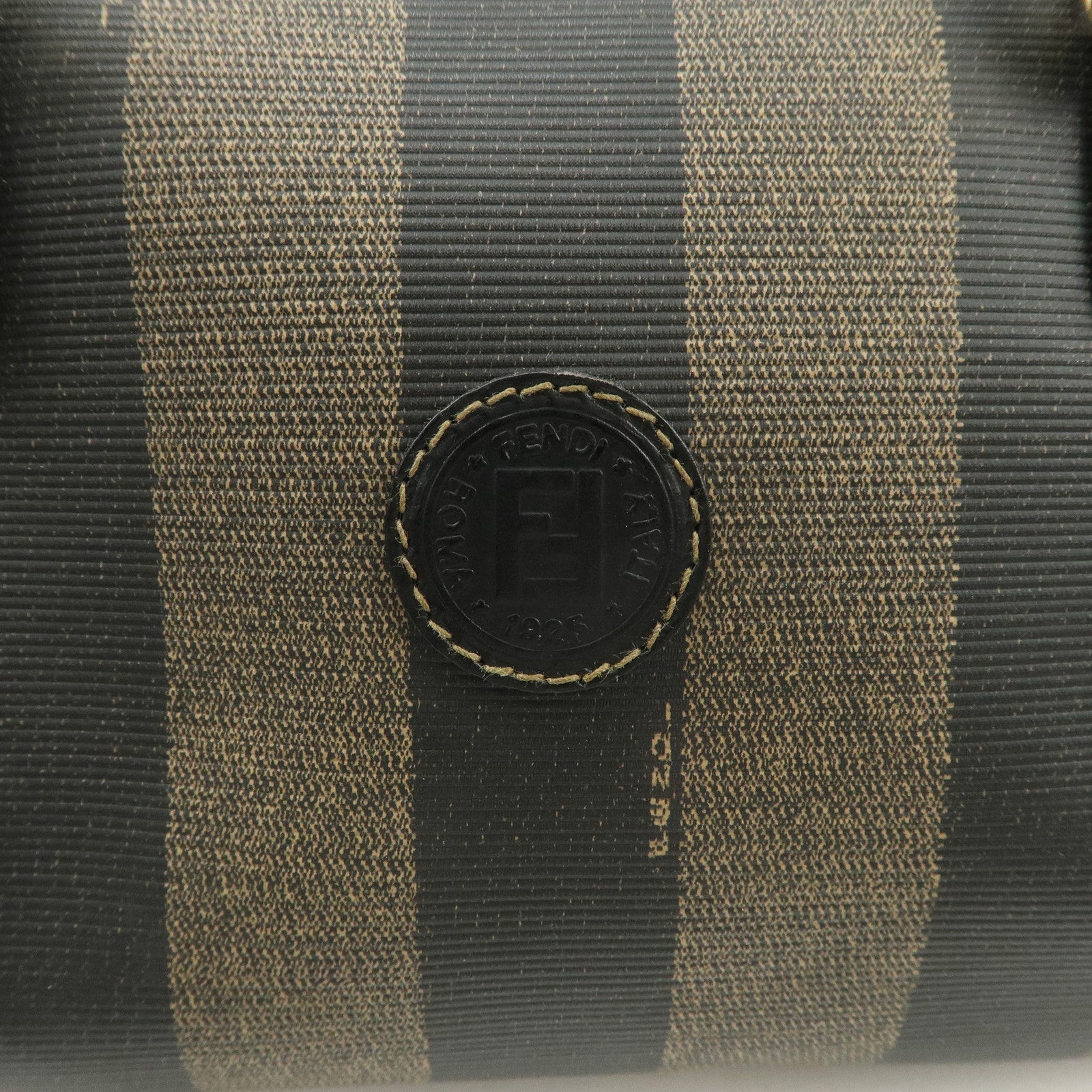 FENDI Pequin PVC Canvas Hand Bag Boston Bag Black Brown Used