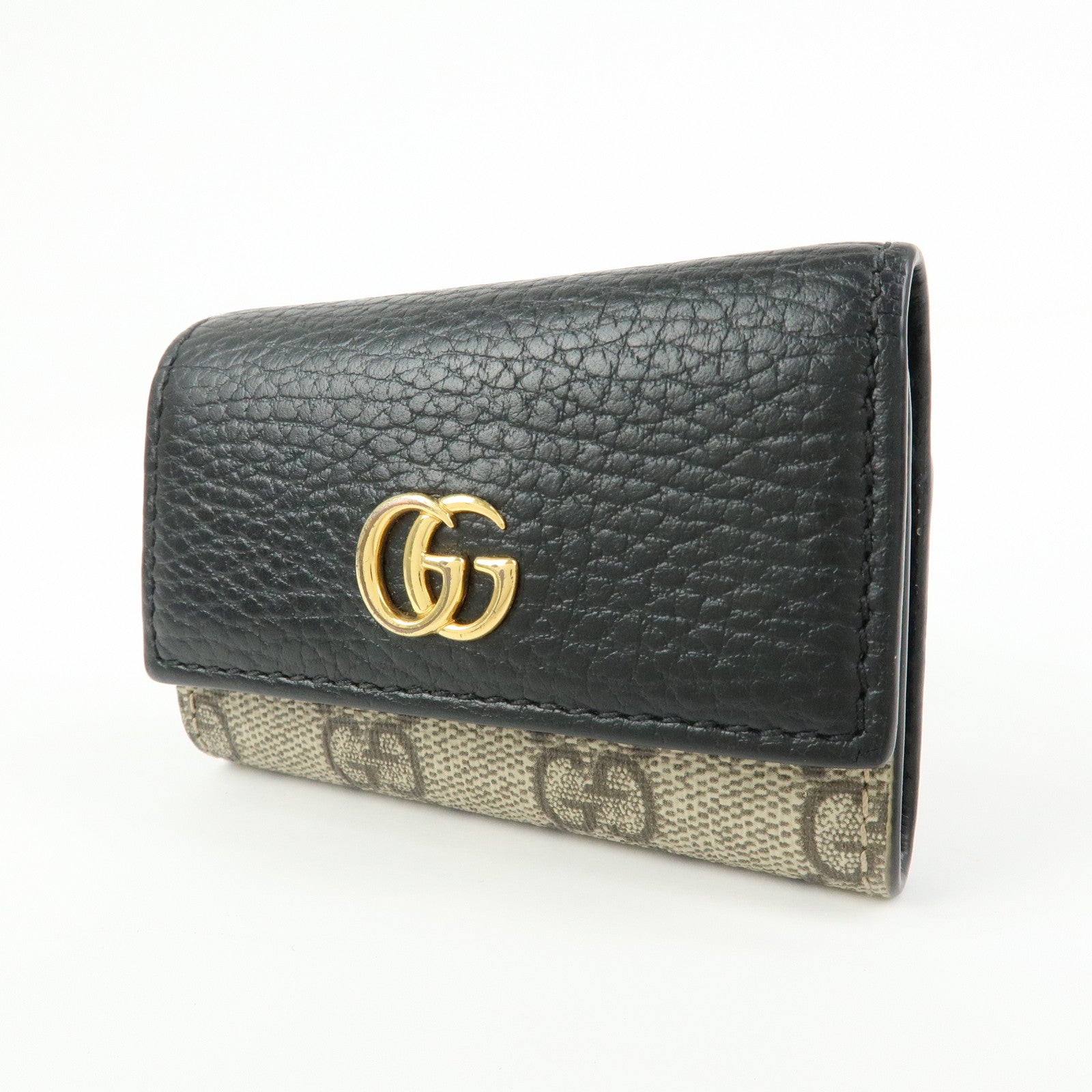 GUCCI GG Marmont GG Supreme Leather 6 Key Case Beige Black 456118