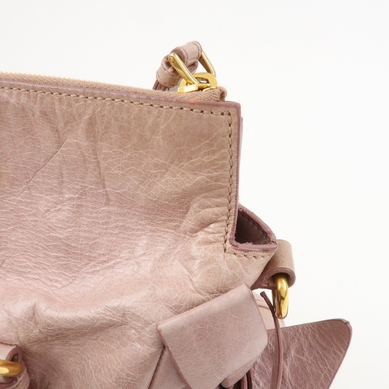 MIU MIU Side Ribbon Leather 2Way Shoulder Bag Hand Bag Pink RT0438