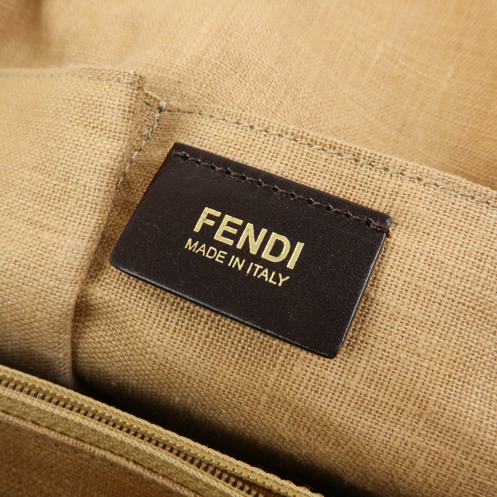 FENDI Chameleon Pequin Canvas Leather Shoulder Bag Tote Bag 8BN232