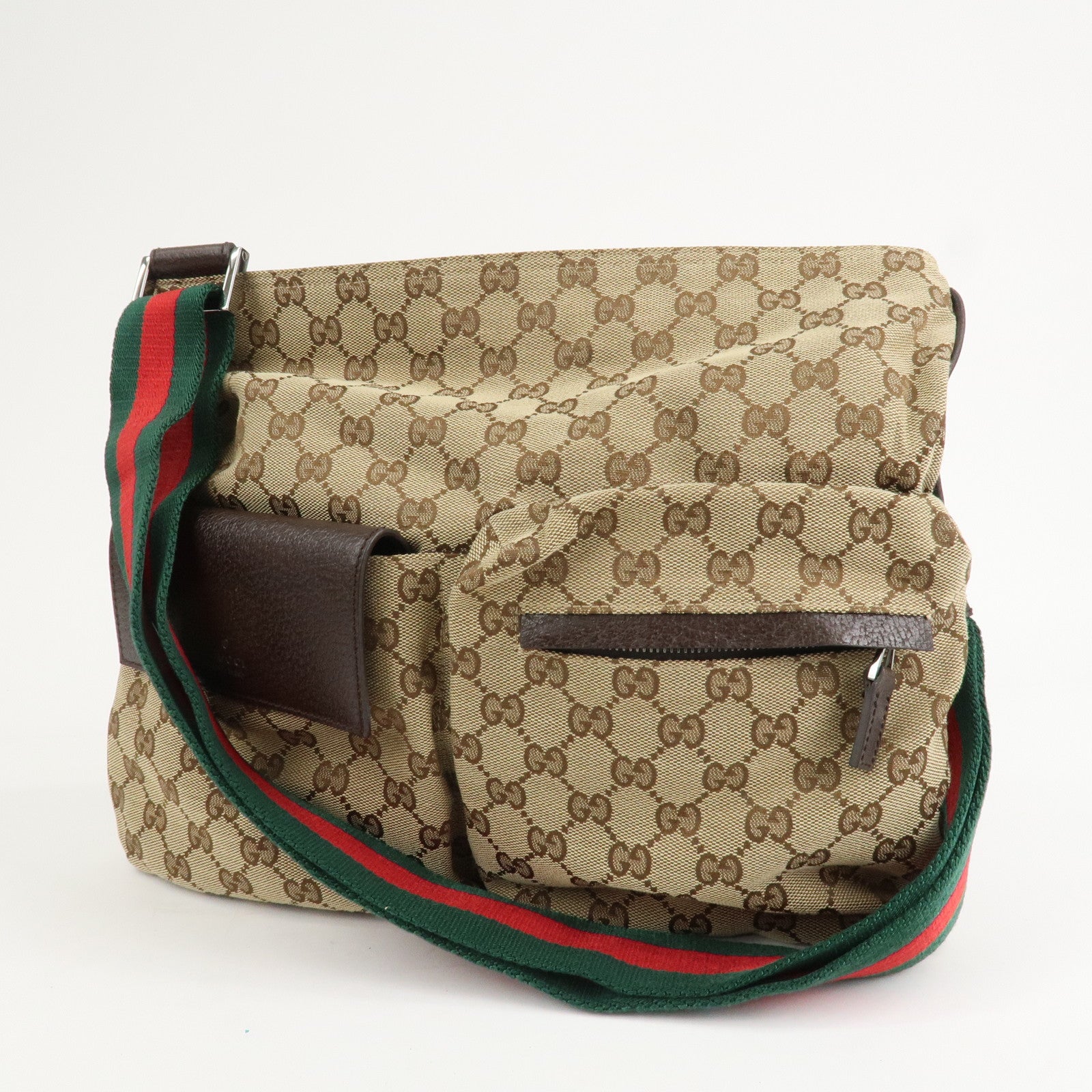 GUCCI Sherry GG Canvas Leather Shoulder Bag Beige Brown 169937