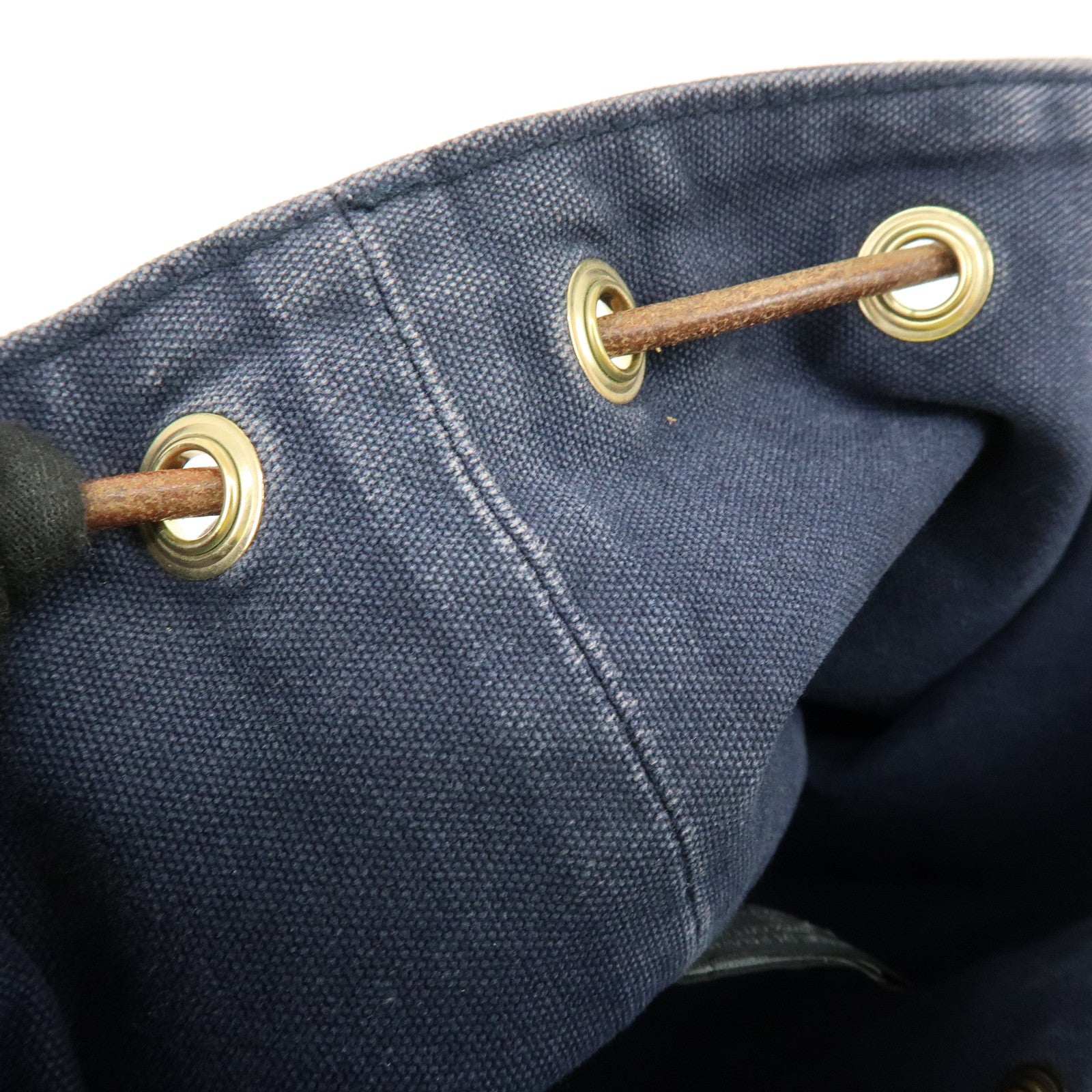 HERMES Canvas Leather Porochon Mimil PM Drawstring Shoulder Bag