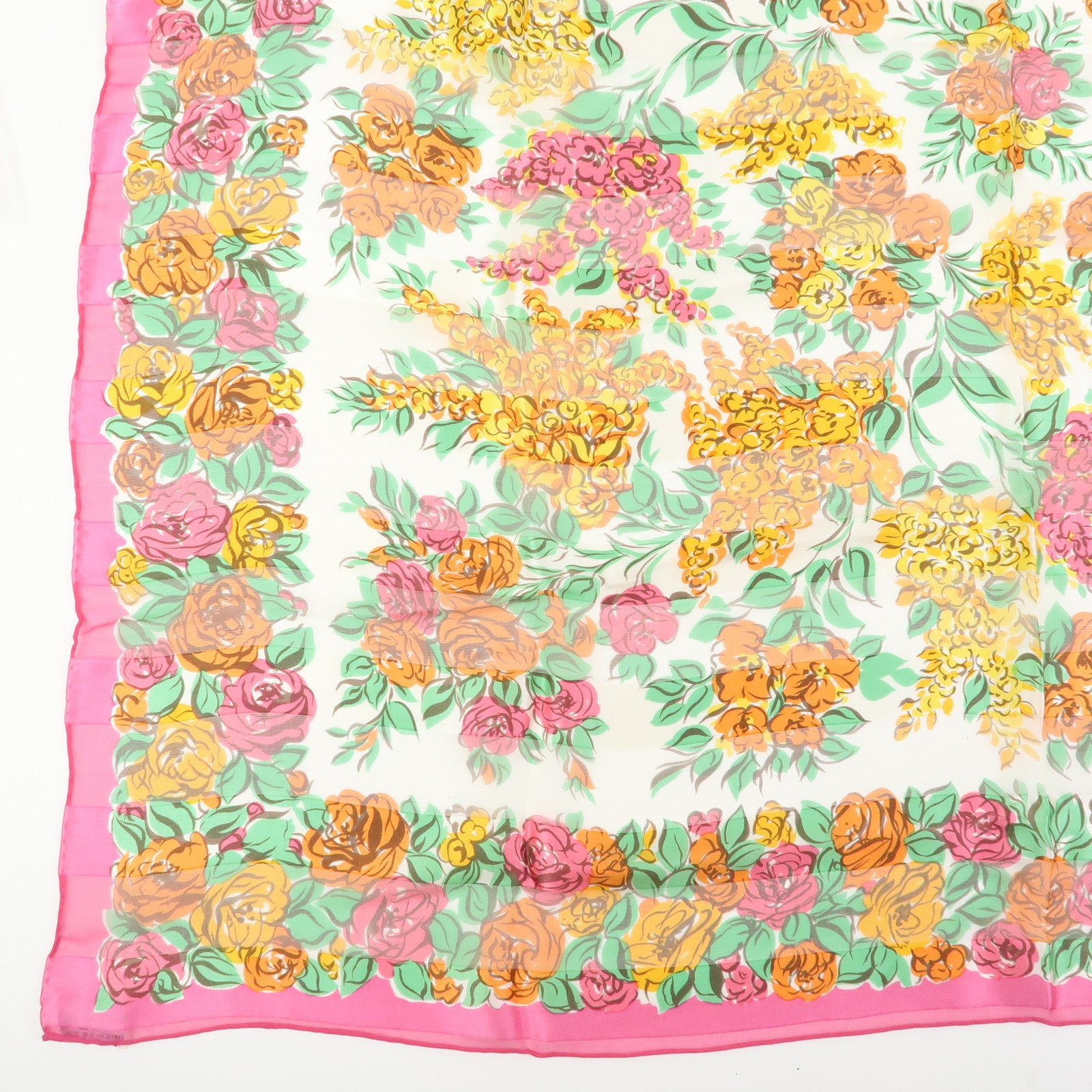 SAINT LAURENT PARIS YSL YVES Silk 100% Scarf Floral Motif Pink
