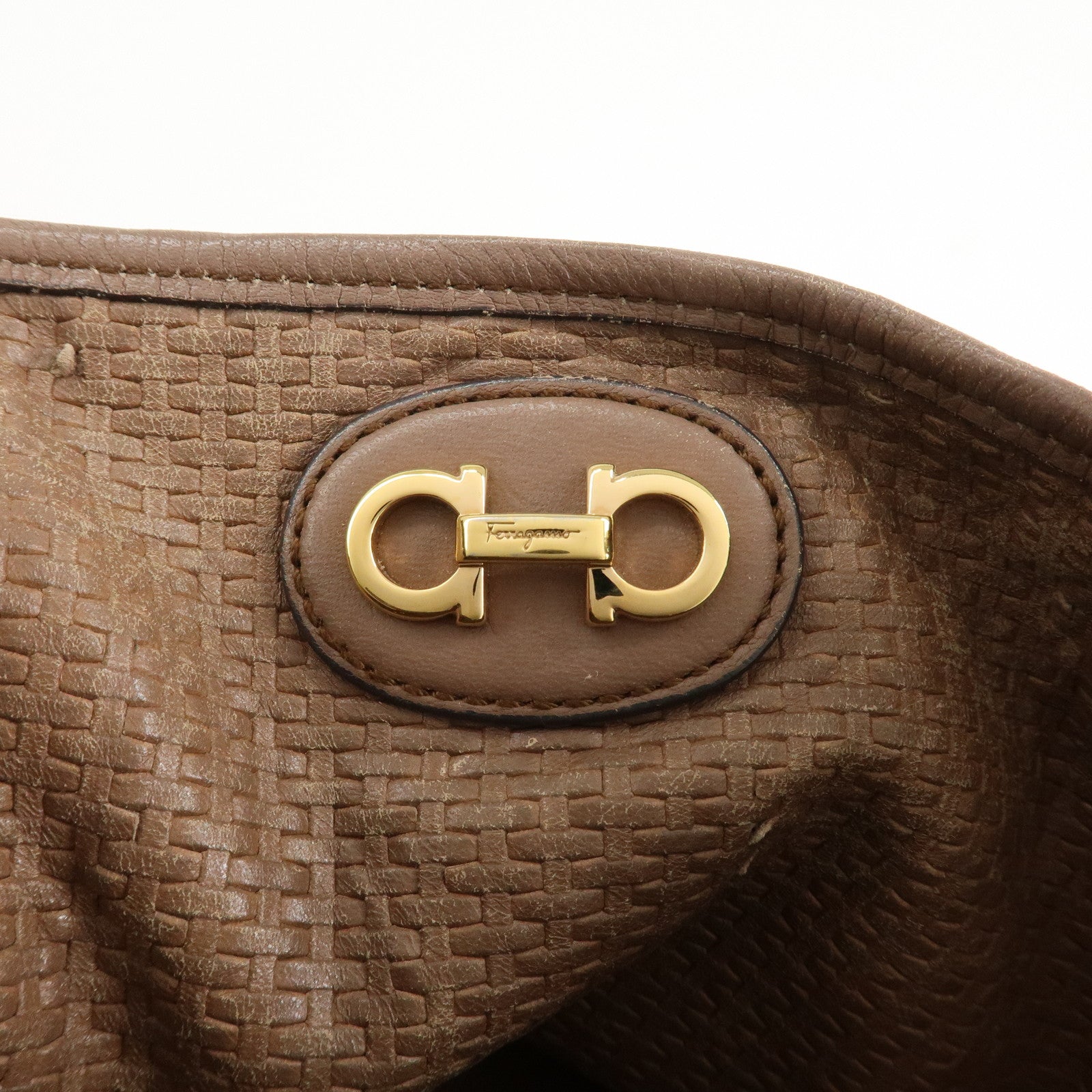 Ferragamo Gancini Leather Nylon Tote Bag Ivory Multicolor