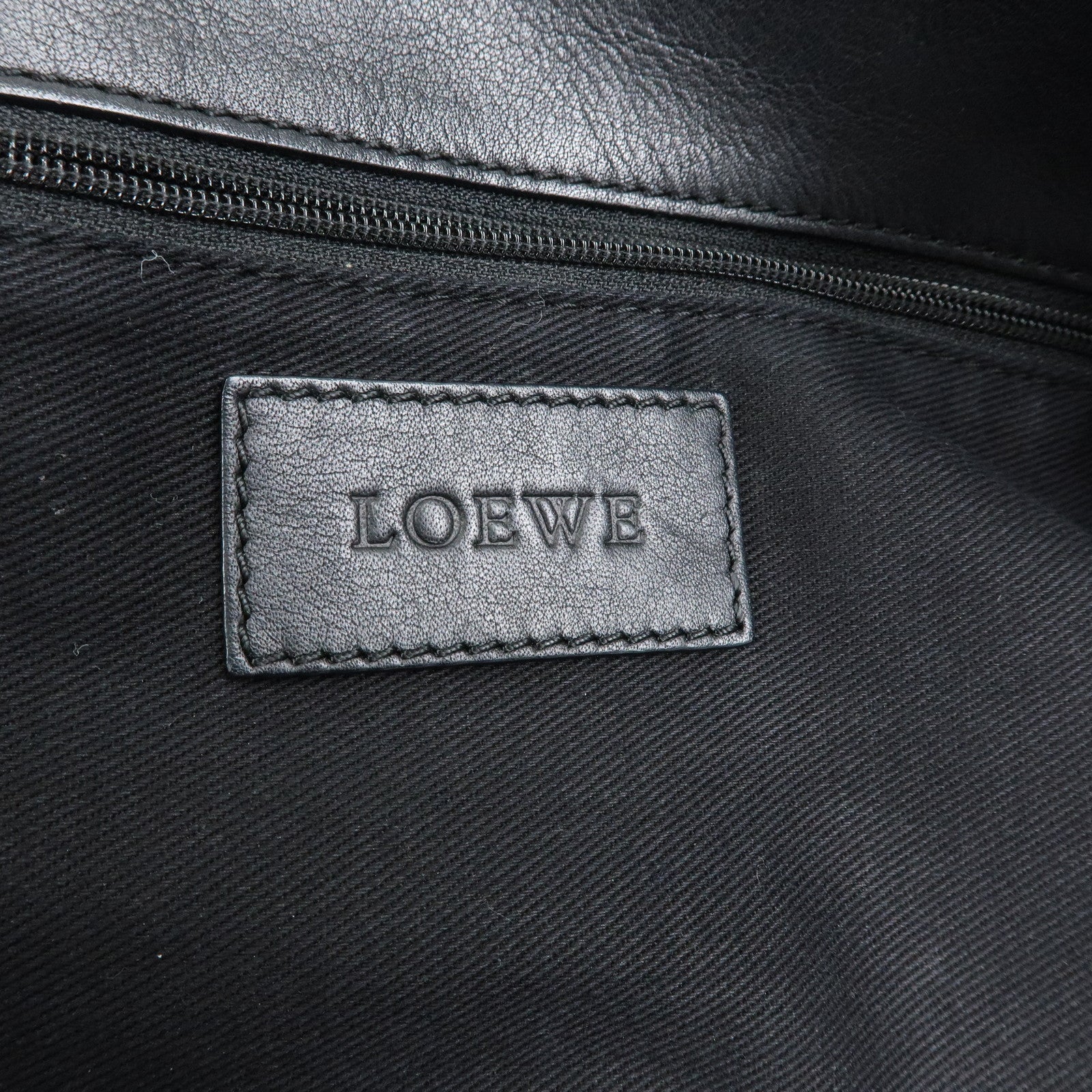 LOEWE Logo Studs Leather Shopper Tote Bag Shoulder Bag Black