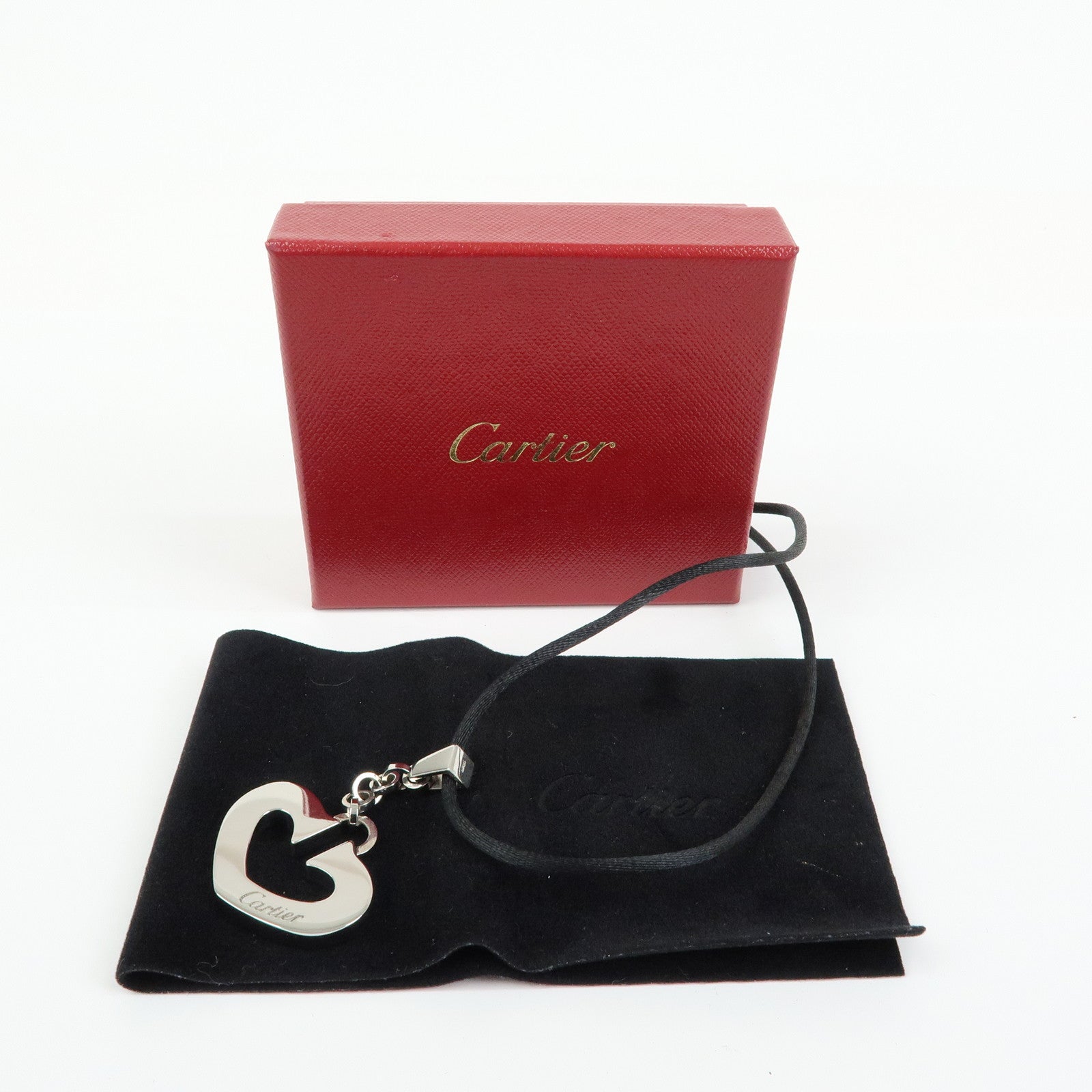 Cartier C Heart Metal Code Pendant Necklace Silver Black