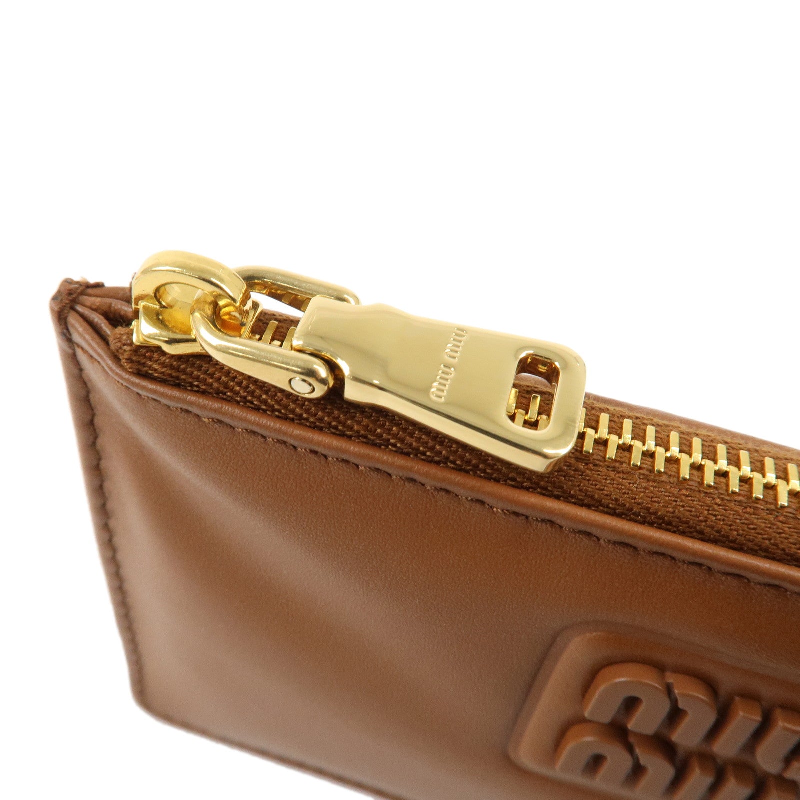 MIU MIU Logo Leather Card Case Coin Case Brown Used