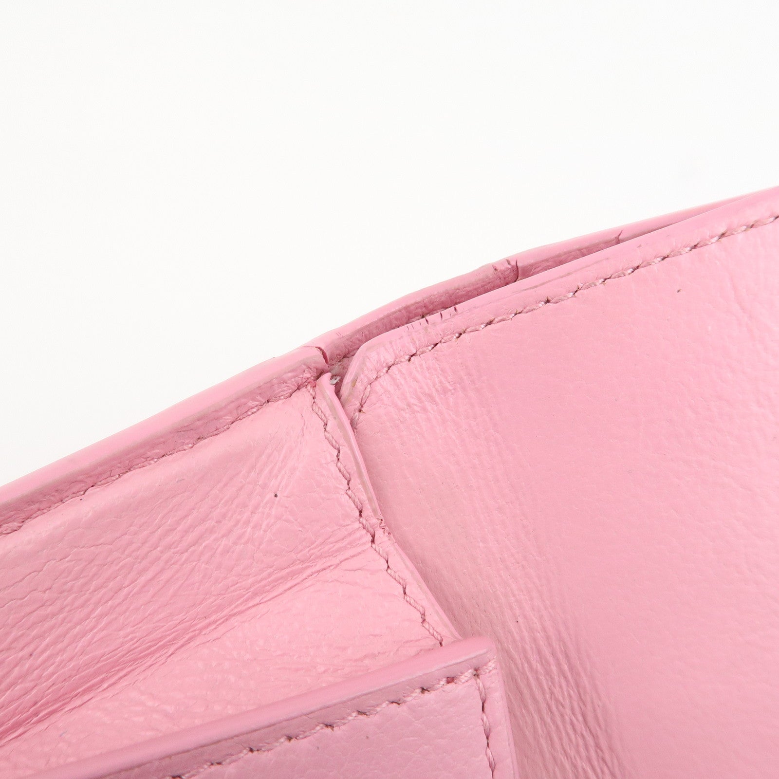 BALENCIAGA Leather Neo Classic Mini Wallet Pink Silver HDW 640111 Used