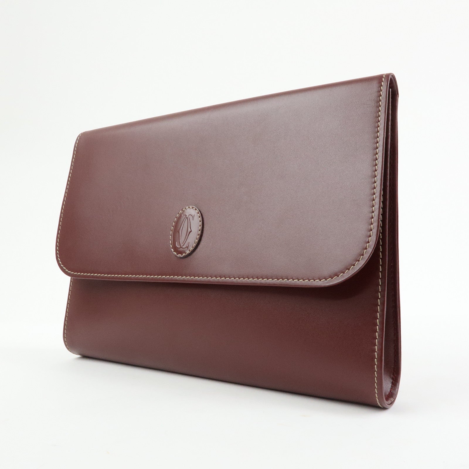 Cartier Must de Cartier Leather Clutch Bag Flat Pouch Bordeaux