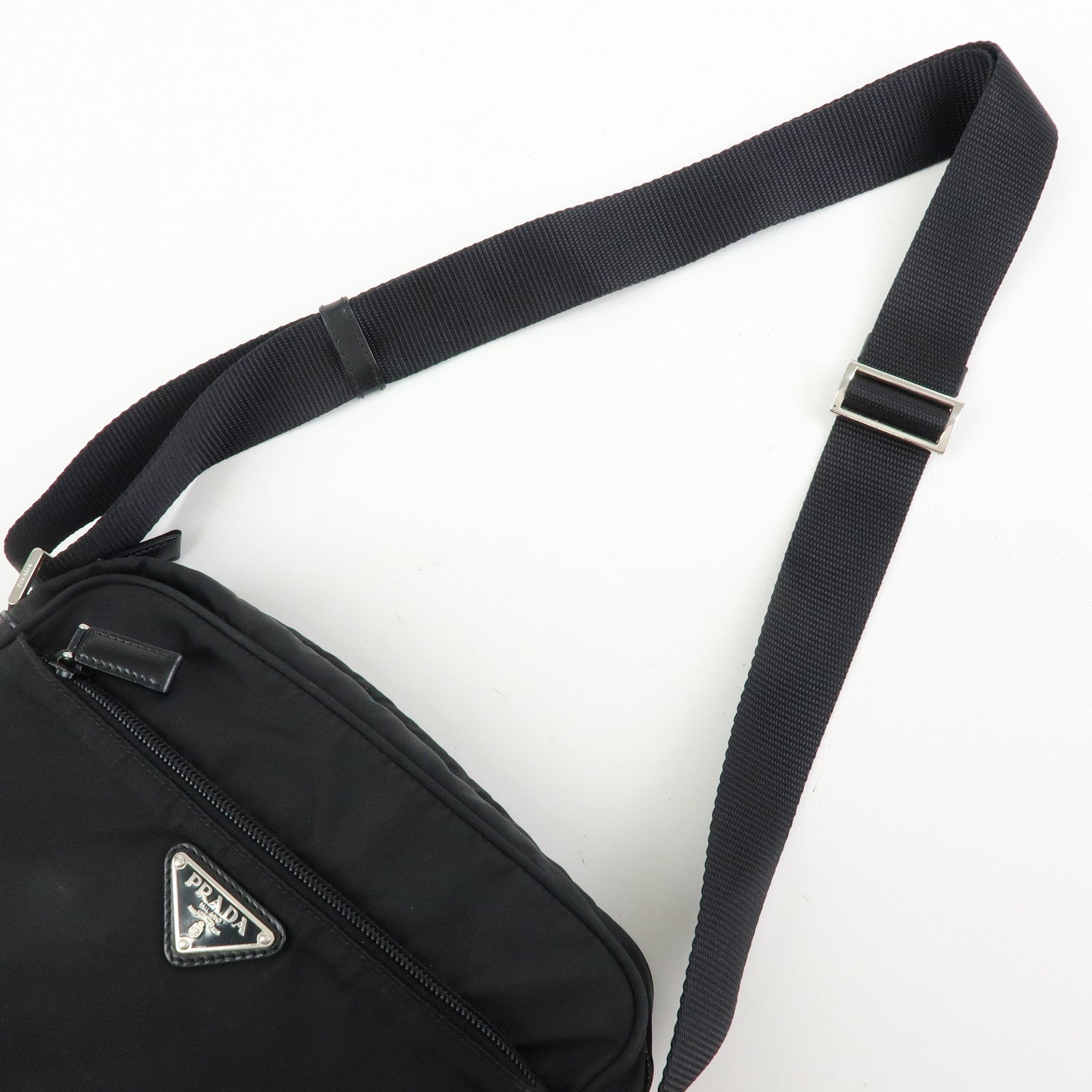 PRADA Triangle Logo Nylon Shoulder Bag Crossbody Bag Black BT0166
