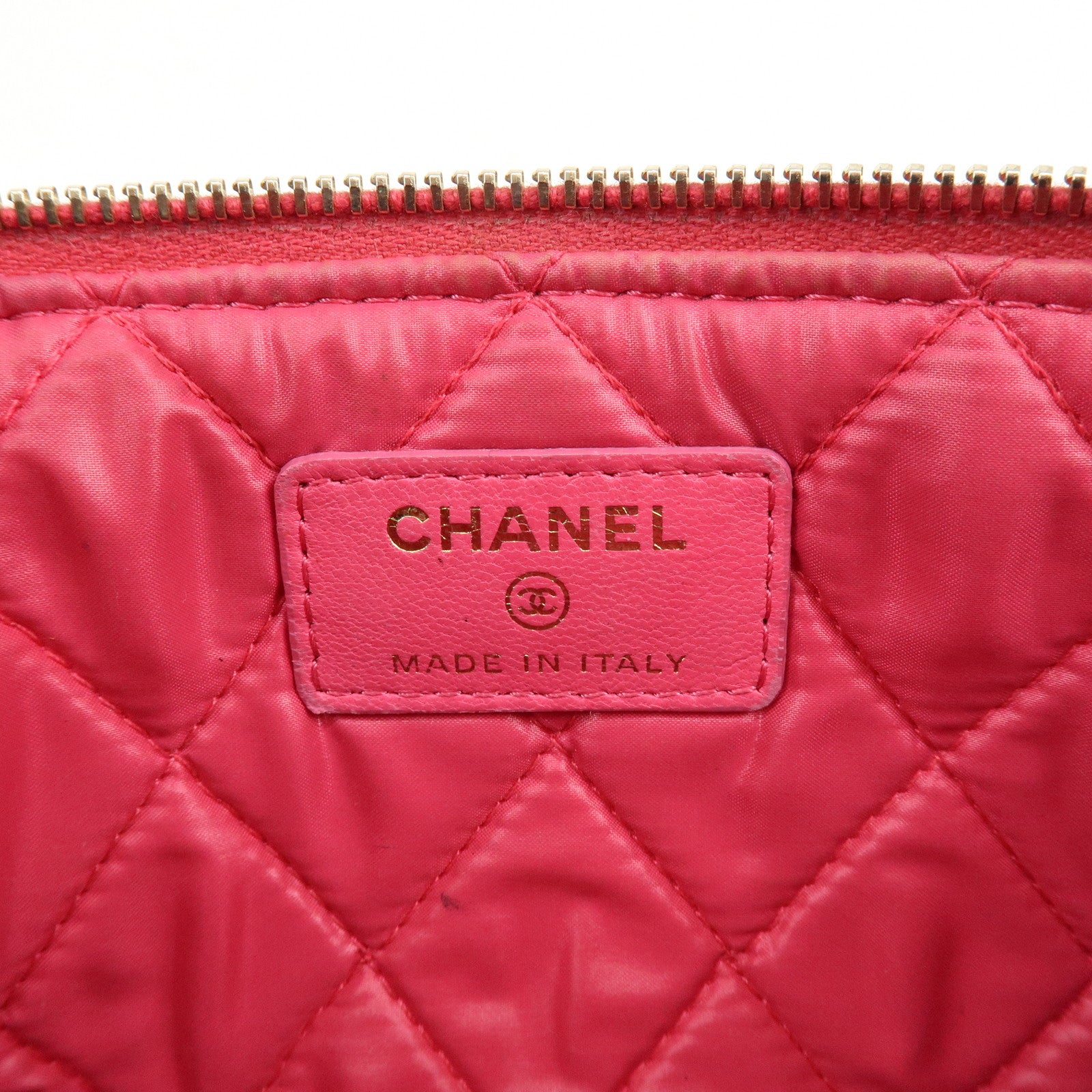 CHANEL Matelasse COCO Mark Lamb Skin Cosmetic Accessory Pouch Pink