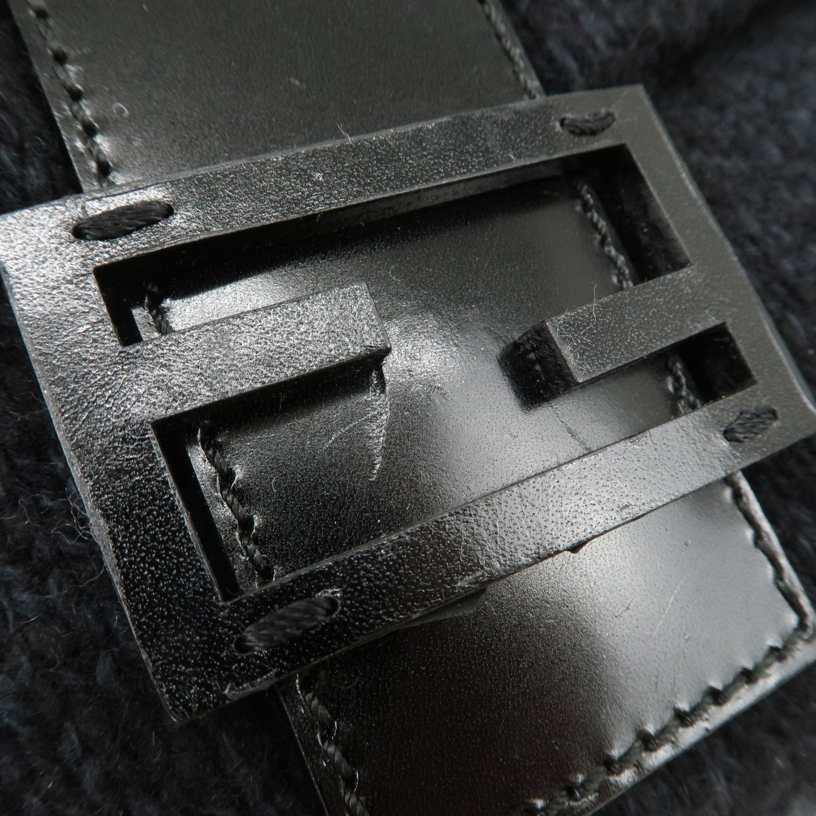 FENDI Mamma Baguette Knit Leather Shoulder Bag Dark Navy 26424