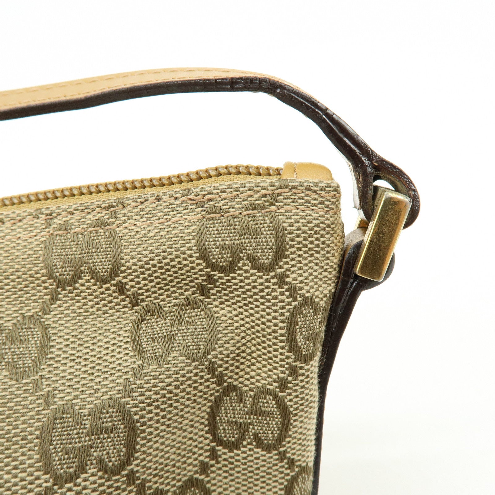 GUCCI Boat Bag GG Canvas Leather Hand Bag Beige Yellow 039・1103