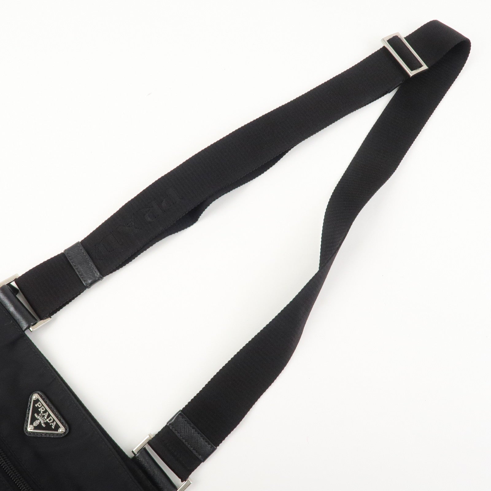 PRADA Triangle Logo Nylon Leather Shoulder Bag Black 1BH978