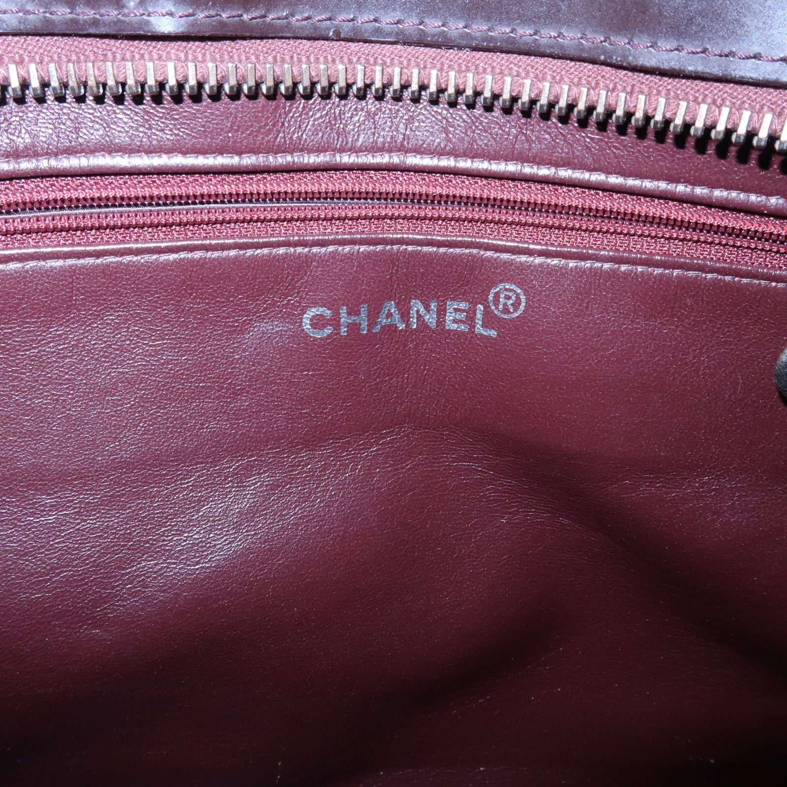 CHANEL Logo Patent Leather Tote Bag Shoulder Bag Brown