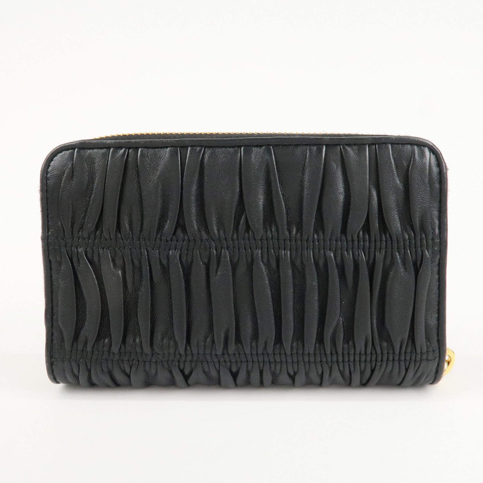 PRADA Nappa Leather Round Zippy Compact Wallet Black 1ML157 Used