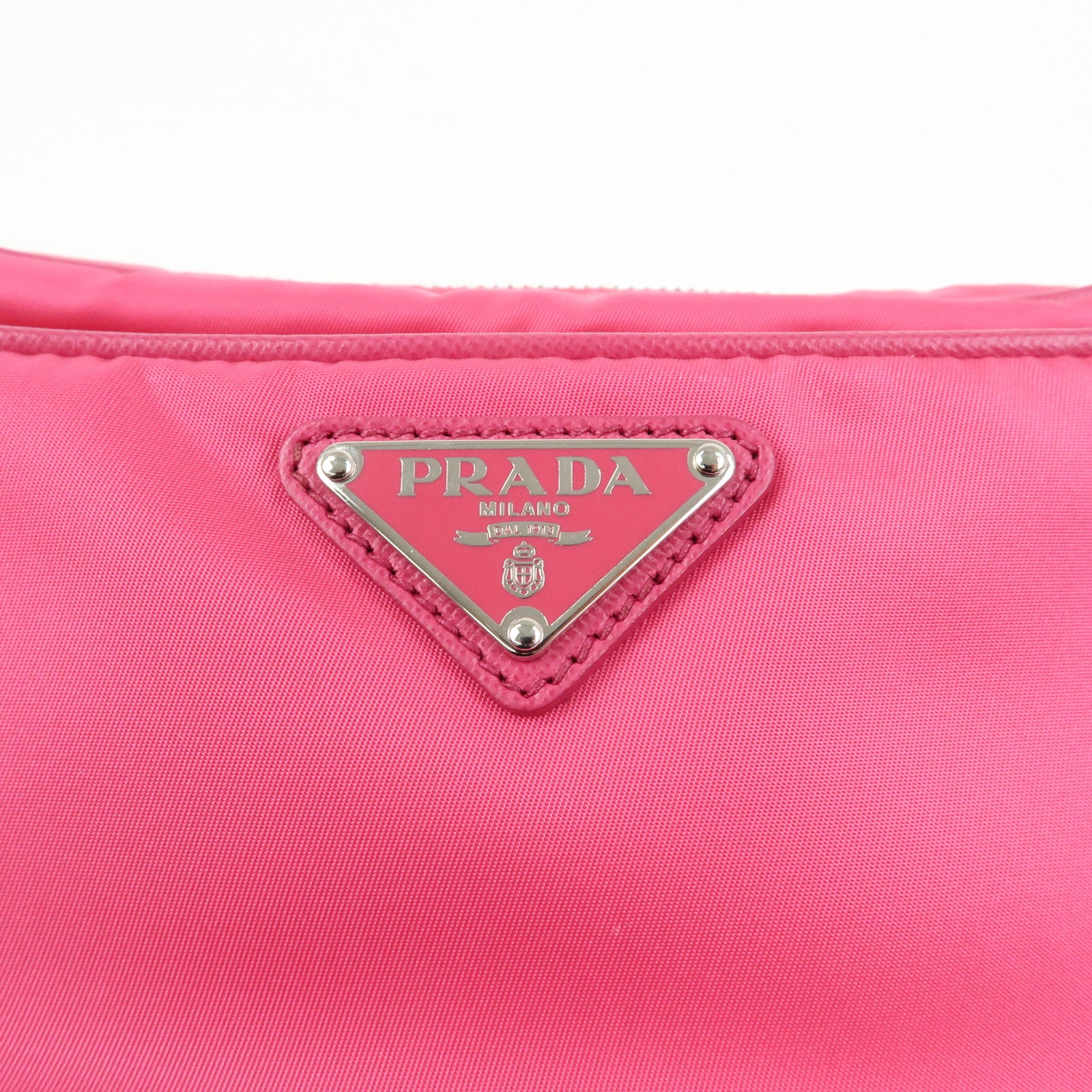 PRADA Triangle Logo Nylon Saffiano Leather Shoulder Bag Pink BT1010
